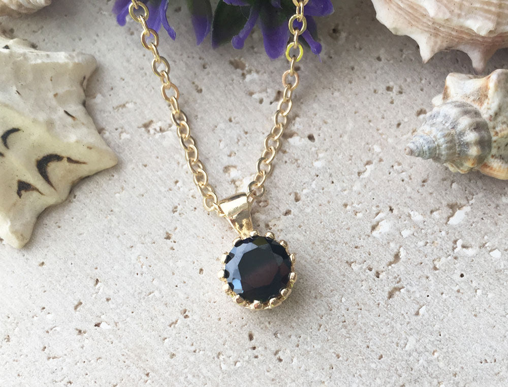 Black Onyx Necklace - December Birthstone - Delicate Chain Necklace with Round Black Onyx Gemstone - H.L.Jewelry