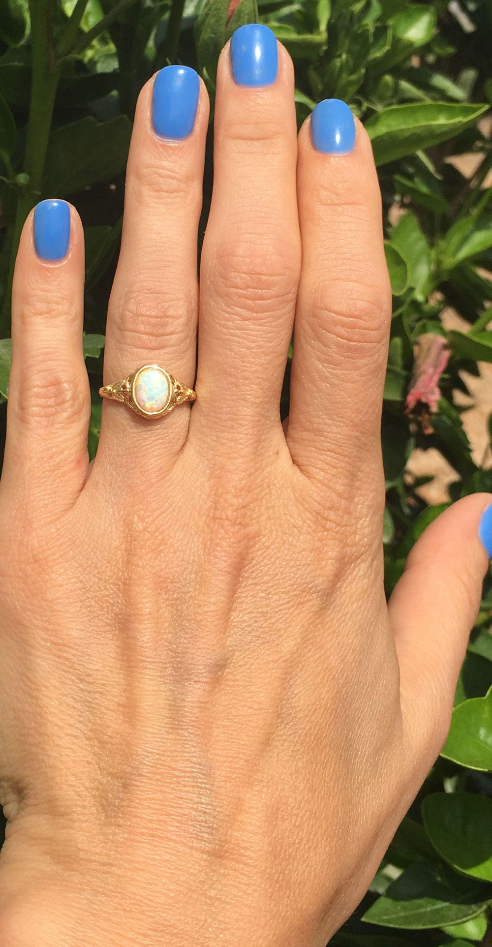 White Opal Ring - Oval White Opal Gemstone Lace Ring - H.L.Jewelry