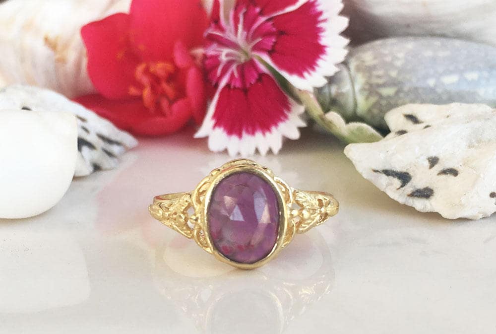 Purple Amethyst Ring - February Birthstone - Oval Purple Amethyst Gemstone Lace Ring - H.L.Jewelry