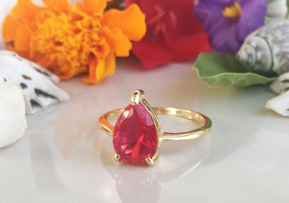 Ruby Ring - Gold Ring - July Birthstone - Gemstone Band - Teardrop Ring - Simple Ring - H.L.Jewelry