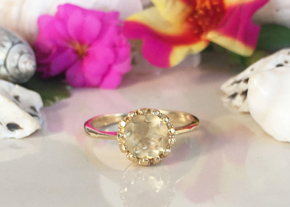 Citrine Ring - November Birthstone  - Citrine Gemstone Round Crown Ring - H.L.Jewelry