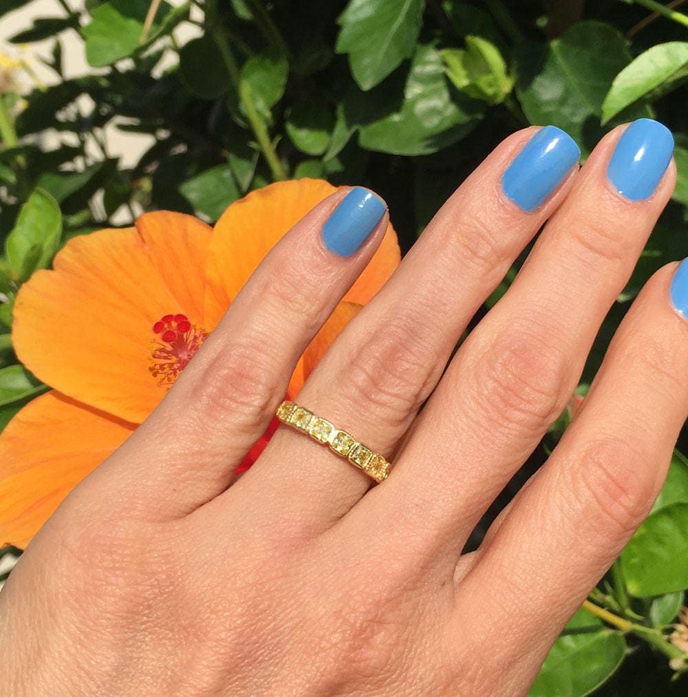 Yellow Citrine Ring - November Birthstone - Seven Yellow Citrine Gemstones Stacking Half Eternity Ring - H.L.Jewelry