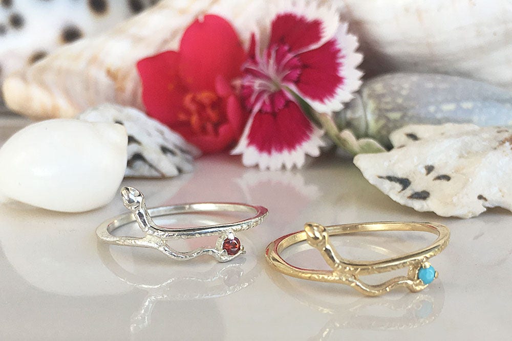 Any Birthstone Ring - Snake Ring - Minimalist Ring - H.L.Jewelry