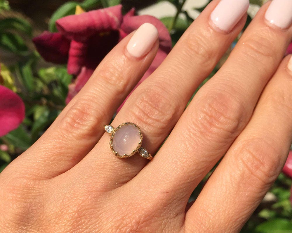 Rose Quartz Ring - Gold Ring - Statement Ring - Dainty Ring - Oval Ring - Bezel Ring - October Birthstone - Gemstone Ring - H.L.Jewelry