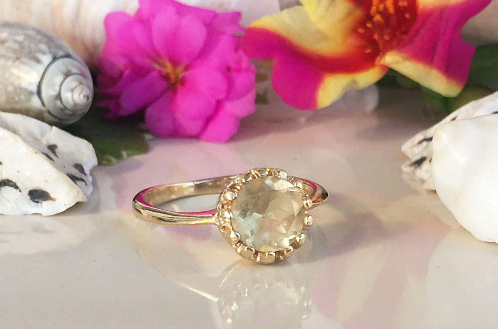 Citrine Ring - November Birthstone  - Citrine Gemstone Round Crown Ring - H.L.Jewelry