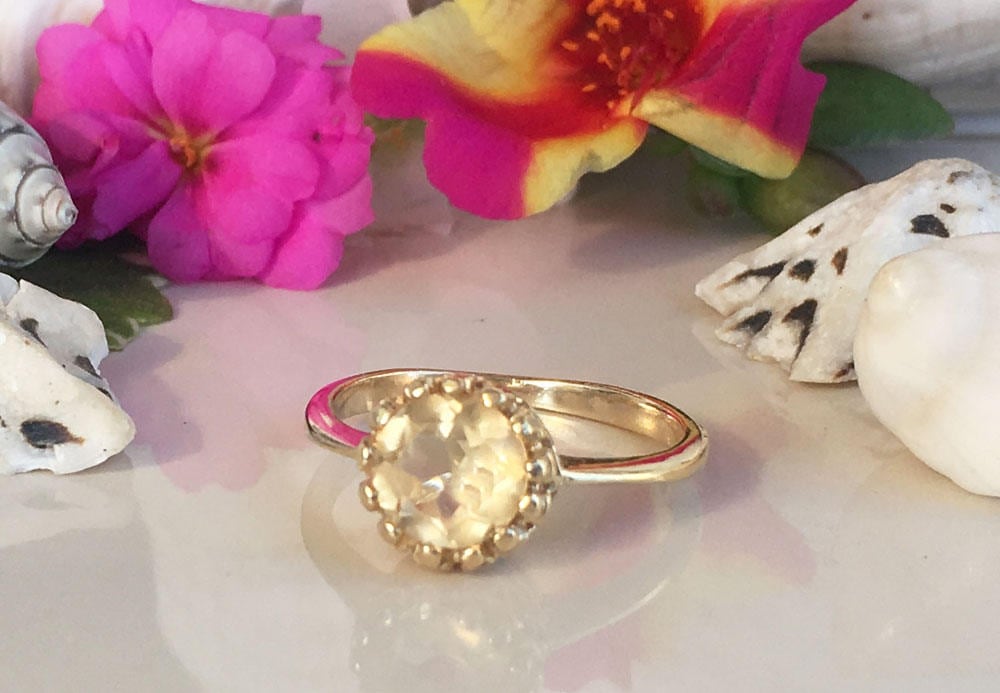 Citrine Ring - November Birthstone  - Citrine Gemstone Round Crown Ring - H.L.Jewelry