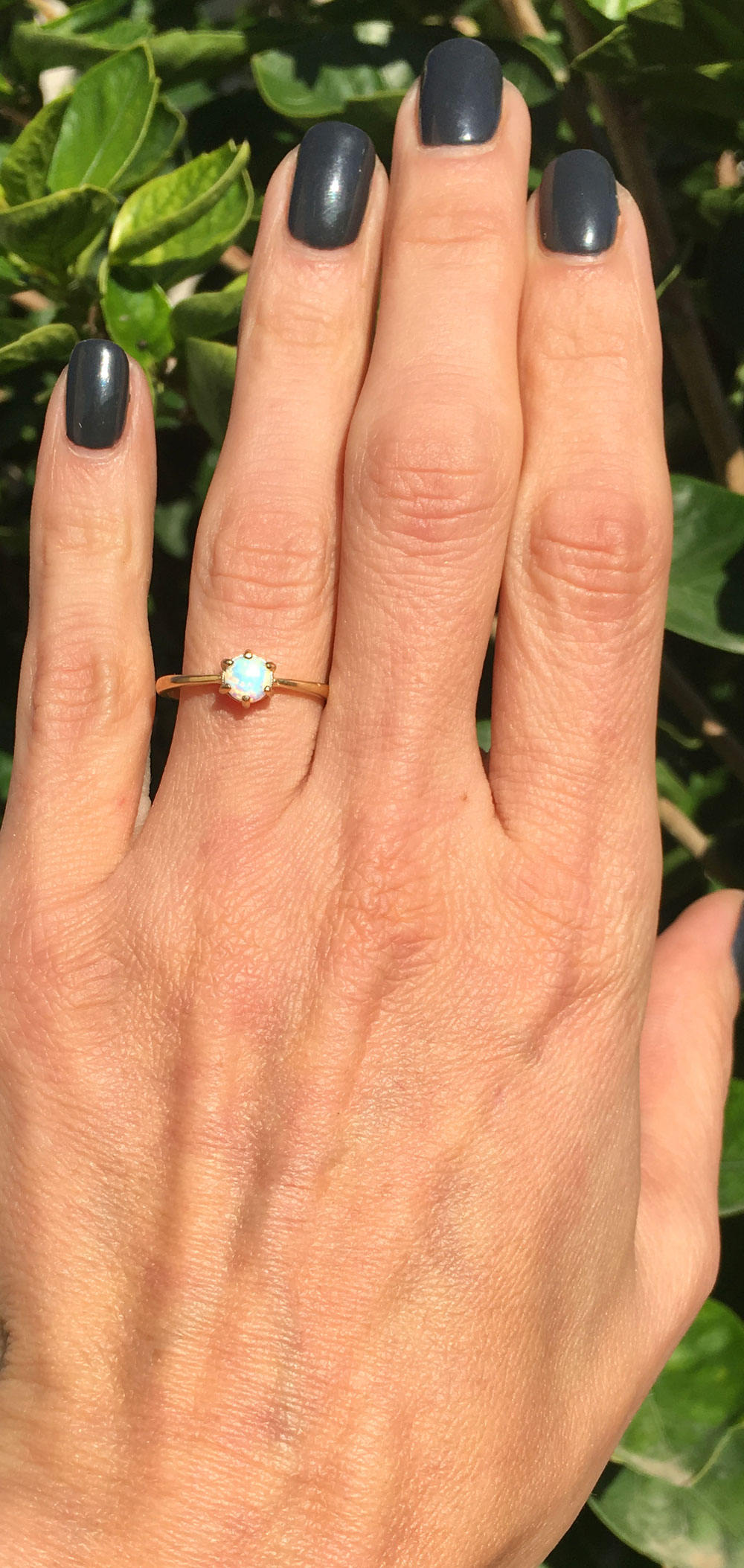 White Opal Ring - Round White Opal Gemstone Simple Delicate Ring - H.L.Jewelry