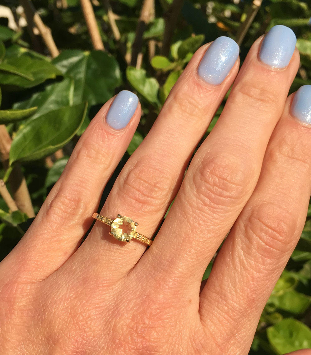 Citrine Ring - November Birthstone - Round Citrine Gemstone Simple Ring with Imitation Stones - H.L.Jewelry