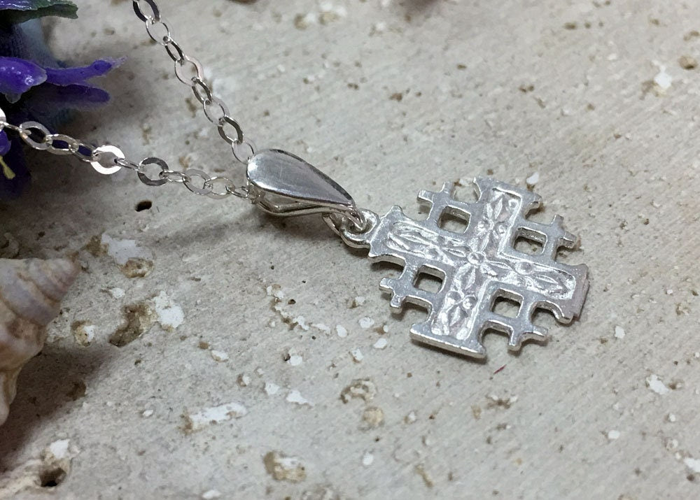 Jerusalem Cross Pendant - Simple Delicate Chain Small Jerusalem Cross Necklace - H.L.Jewelry