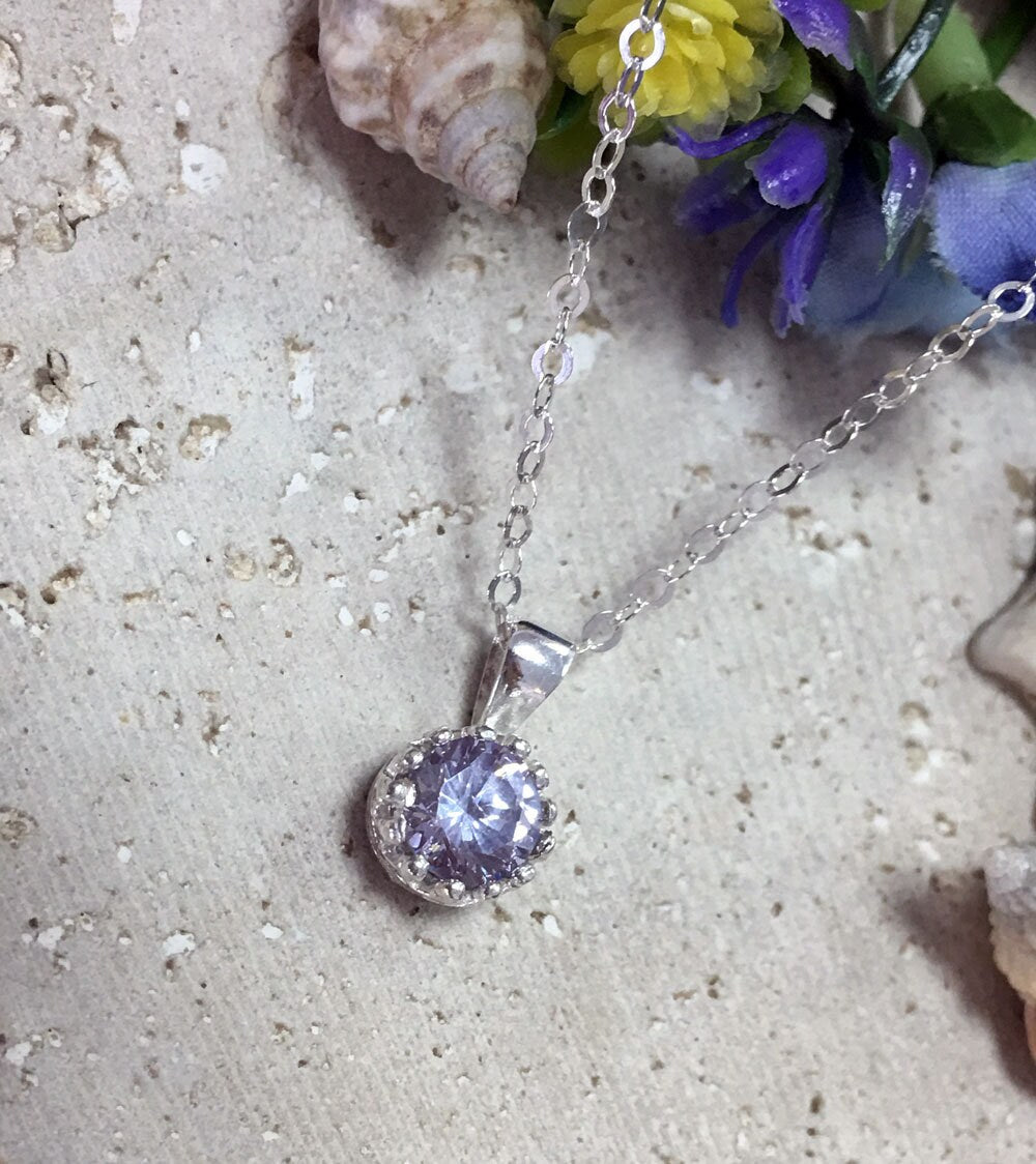 Lavender Amethyst Necklace - Delicate Chain Necklace with Round Lavender Amethyst Gemstone - H.L.Jewelry