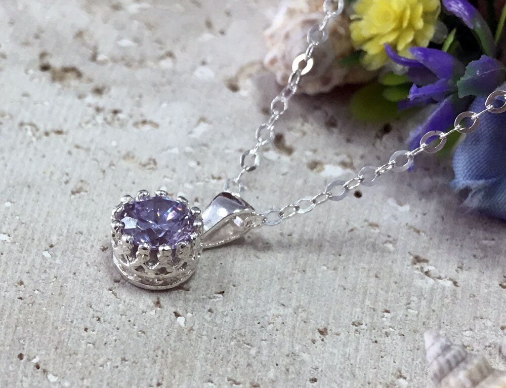 Lavender Amethyst Necklace - Delicate Chain Necklace with Round Lavender Amethyst Gemstone - H.L.Jewelry