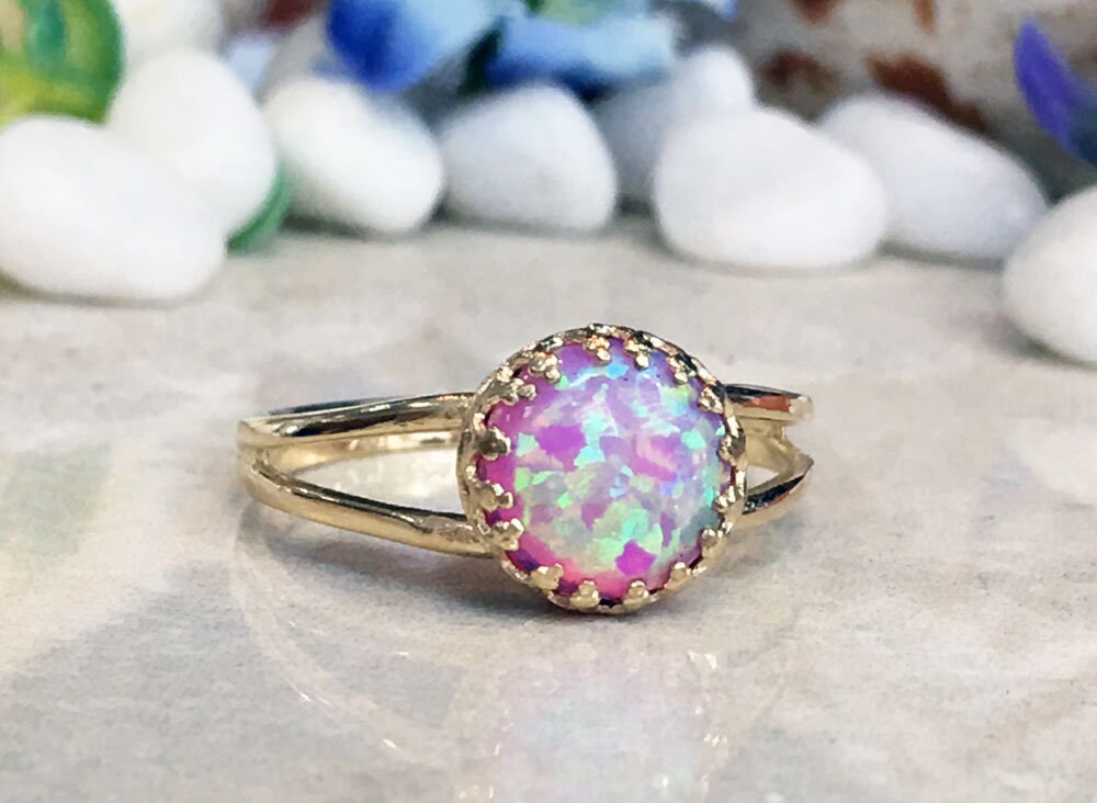 Rose Opal Ring - Gold Ring - Pink Opal Ring - Gemstone Ring - Opal Jewelry - Round Crown Ring - H.L.Jewelry