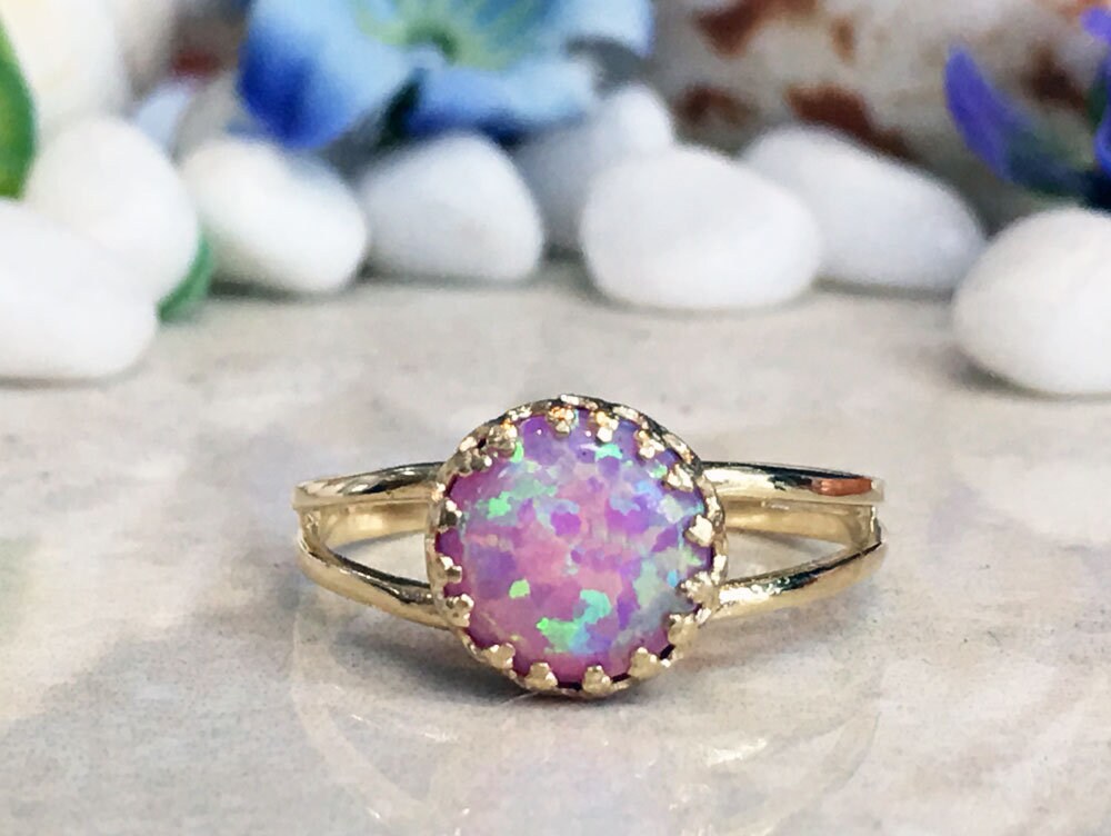 Rose Opal Ring - Gold Ring - Pink Opal Ring - Gemstone Ring - Opal Jewelry - Round Crown Ring - H.L.Jewelry