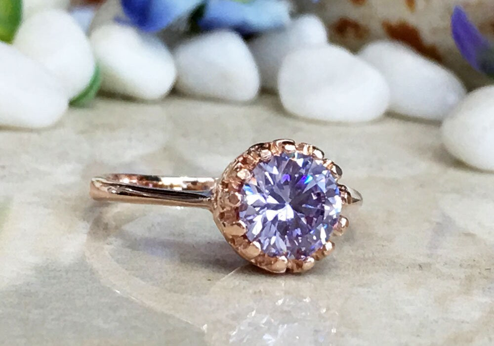 Lavender Amethyst Ring - Lavender Amethyst Gemstone Round Crown Ring - H.L.Jewelry