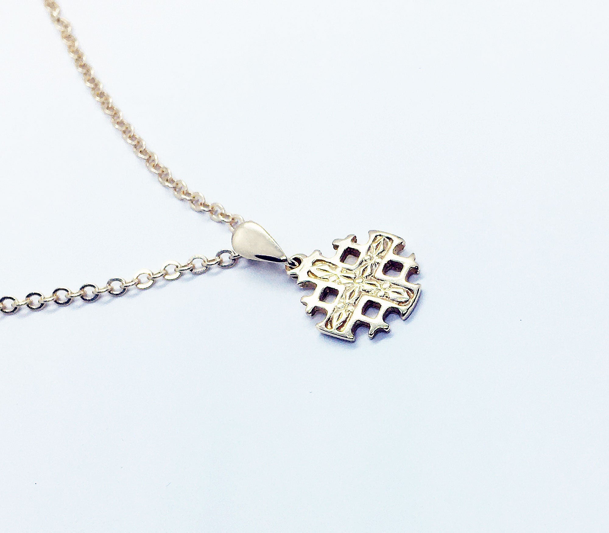 Jerusalem Cross Pendant - Simple Delicate Chain Small Jerusalem Cross Necklace - H.L.Jewelry