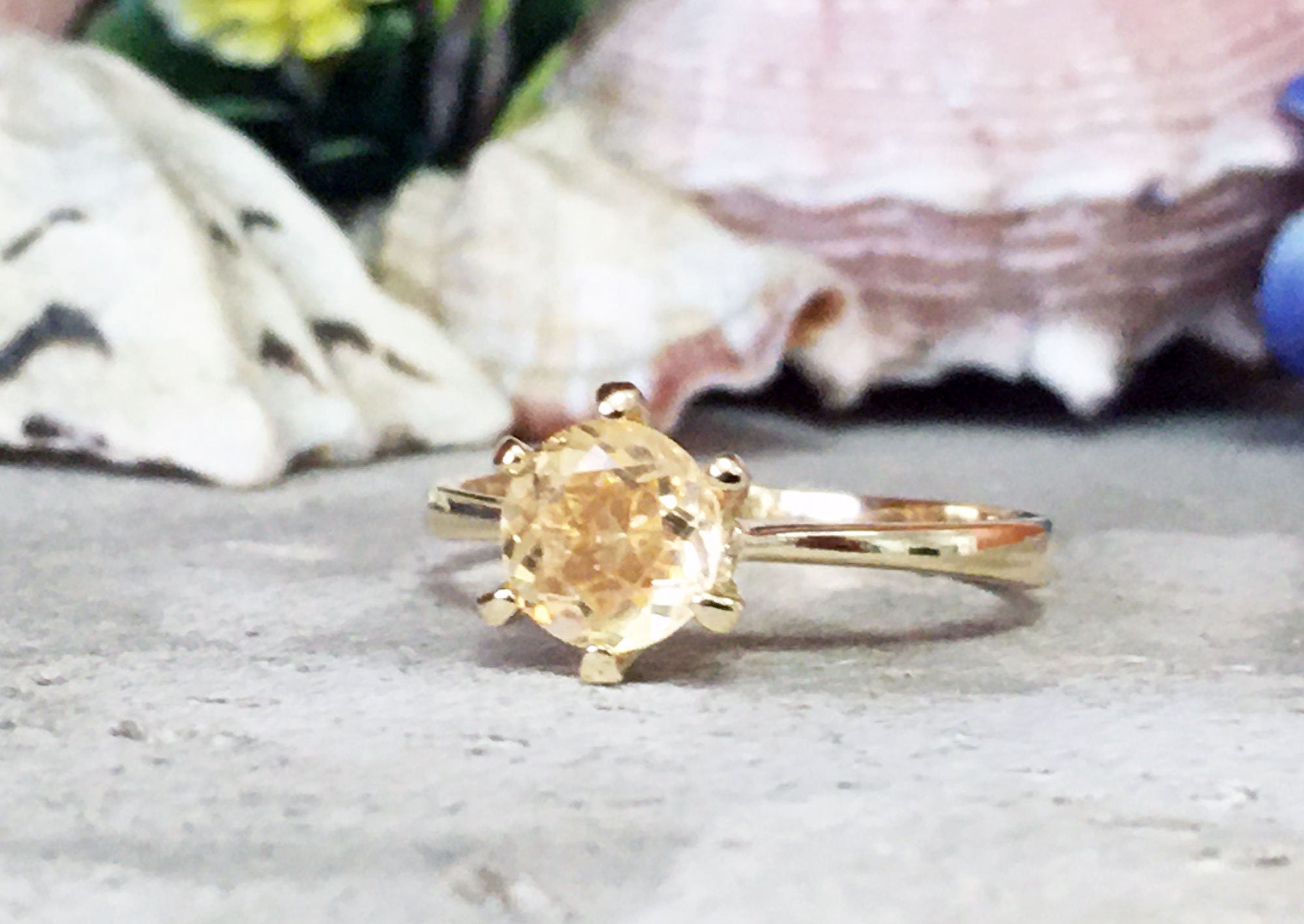 Citrine Ring - November Birthstone - Solitaire Ring with Round Citrine Gemstone - H.L.Jewelry