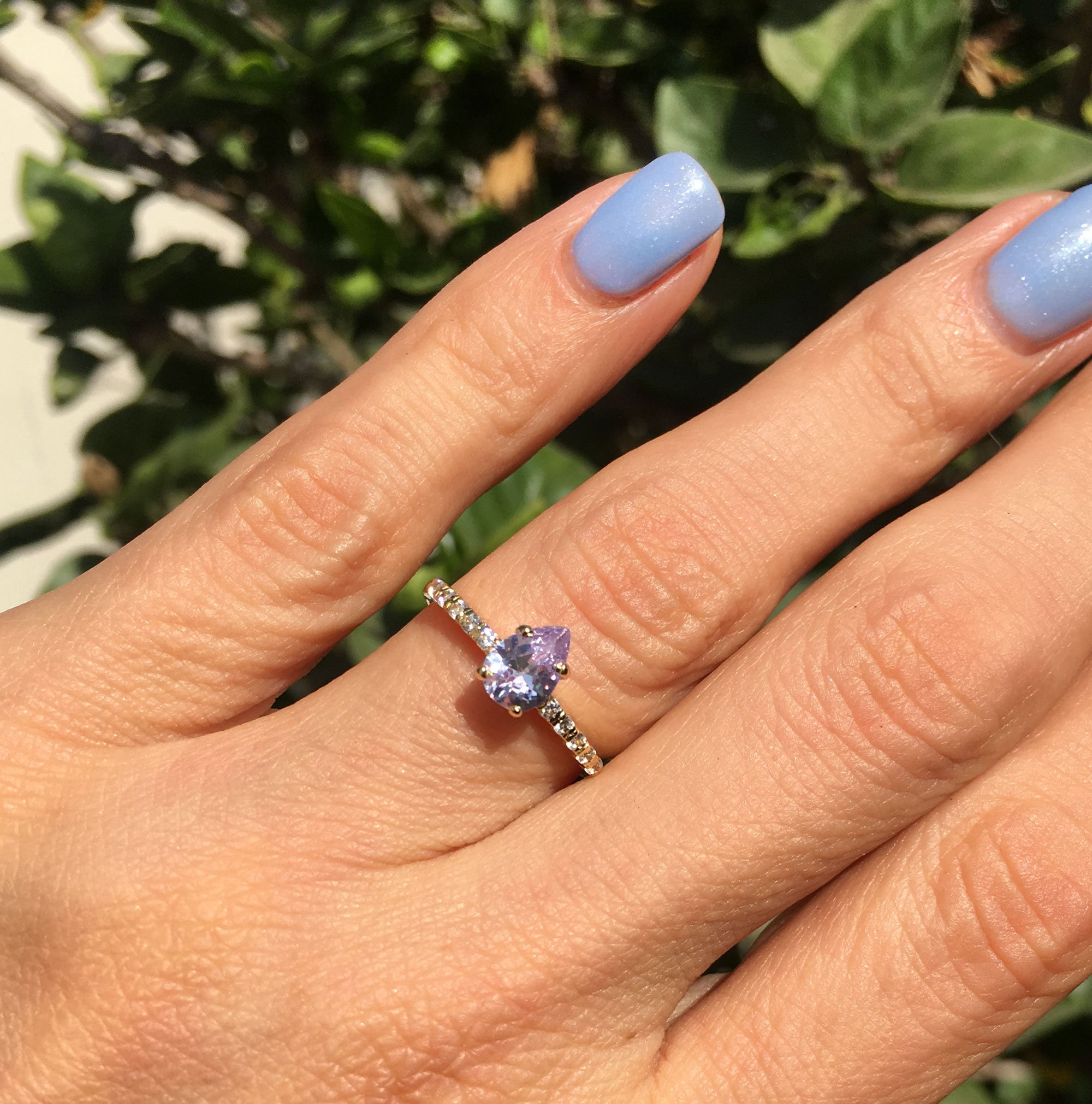 Lavender Amethyst Ring - Pear-Shaped Lavender Amethyst Ring with Clear Quartz Accents - H.L.Jewelry