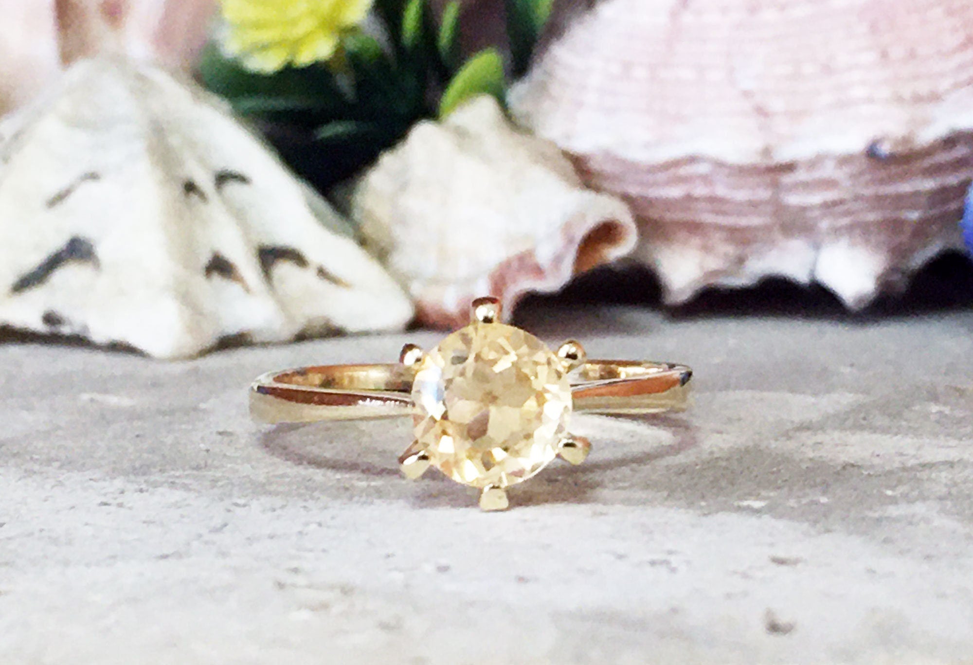 Citrine Ring - November Birthstone - Solitaire Ring with Round Citrine Gemstone - H.L.Jewelry