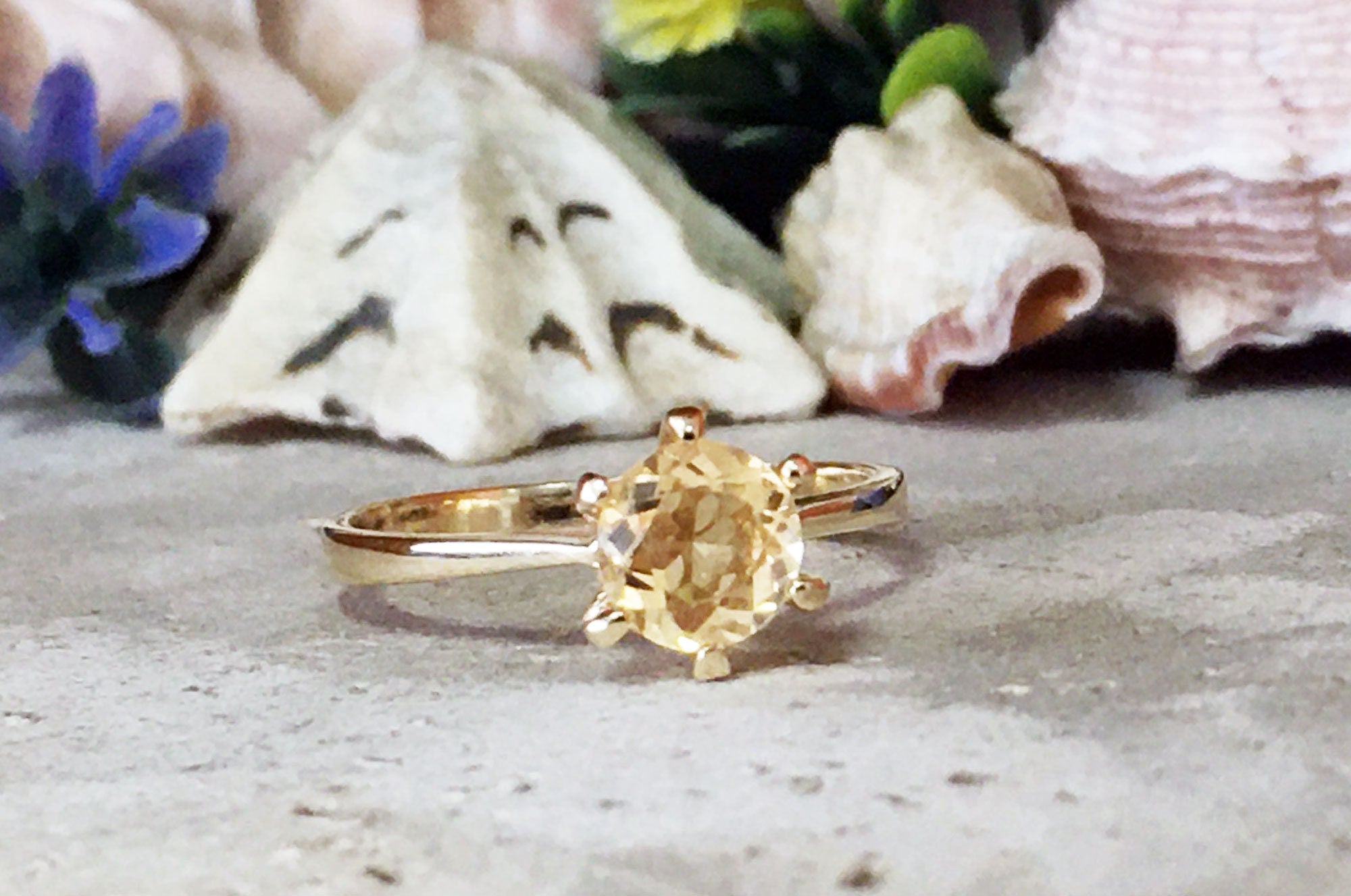 Citrine Ring - November Birthstone - Solitaire Ring with Round Citrine Gemstone - H.L.Jewelry