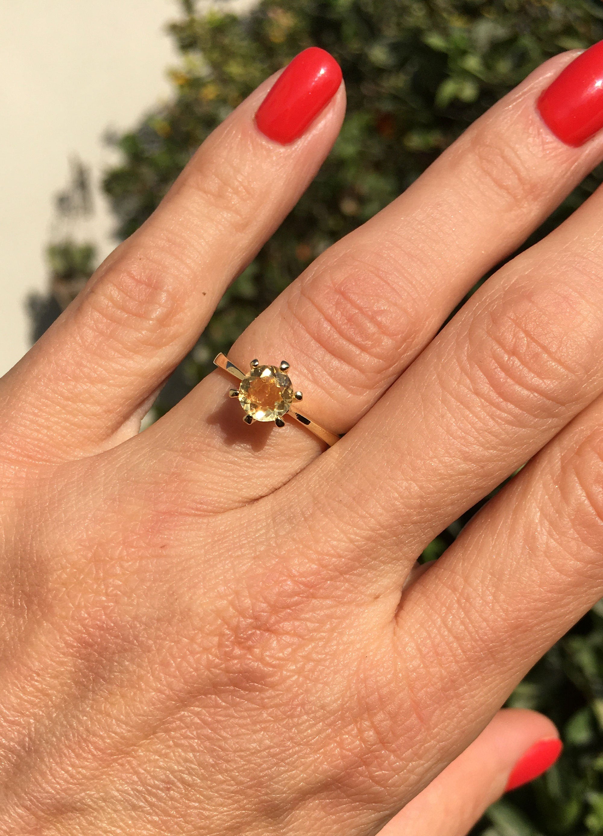 Citrine Ring - November Birthstone - Solitaire Ring with Round Citrine Gemstone - H.L.Jewelry