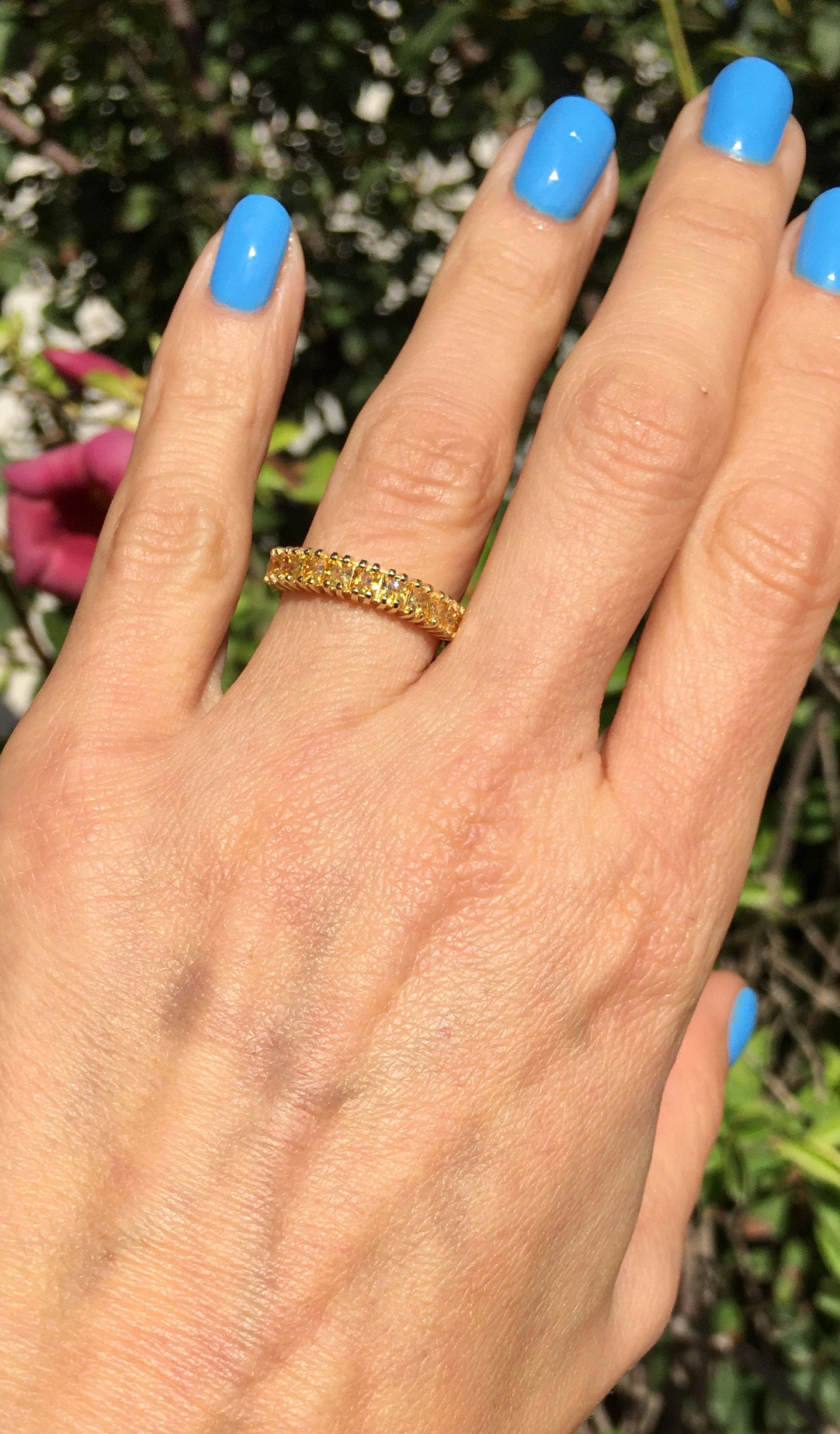 Yellow Citrine Ring - November Birthstone - Nine Yellow Citrine Gemstones Stacking Half Eternity Ring - H.L.Jewelry