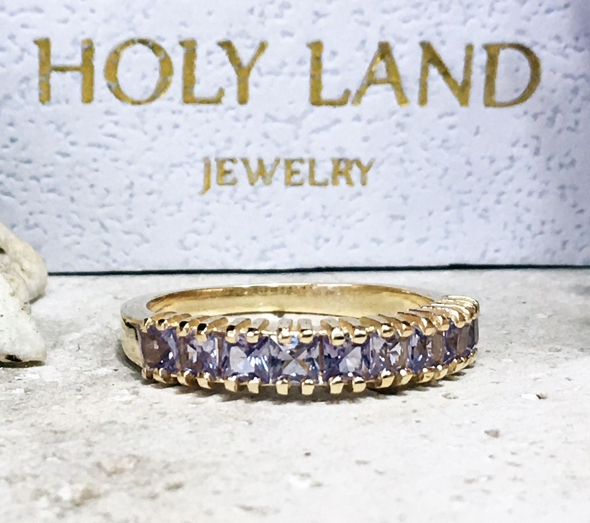 Alexandrite Ring - June Birthstone - Stacking Ring with Nine Square Alexandrite Stones - H.L.Jewelry