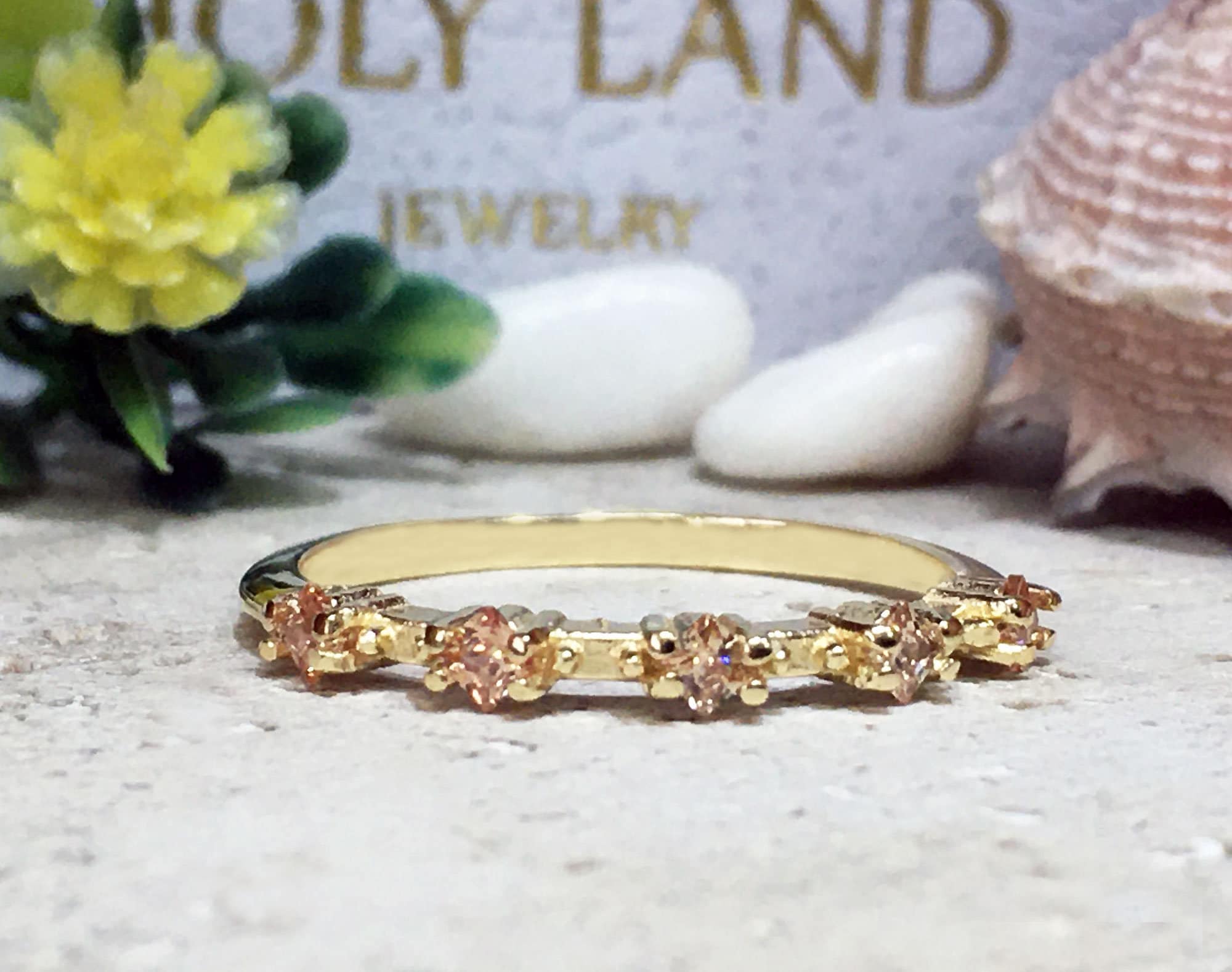 Citrine Ring - November Birthstone - Stacking Ring with Five Square Citrine Gemstones - H.L.Jewelry