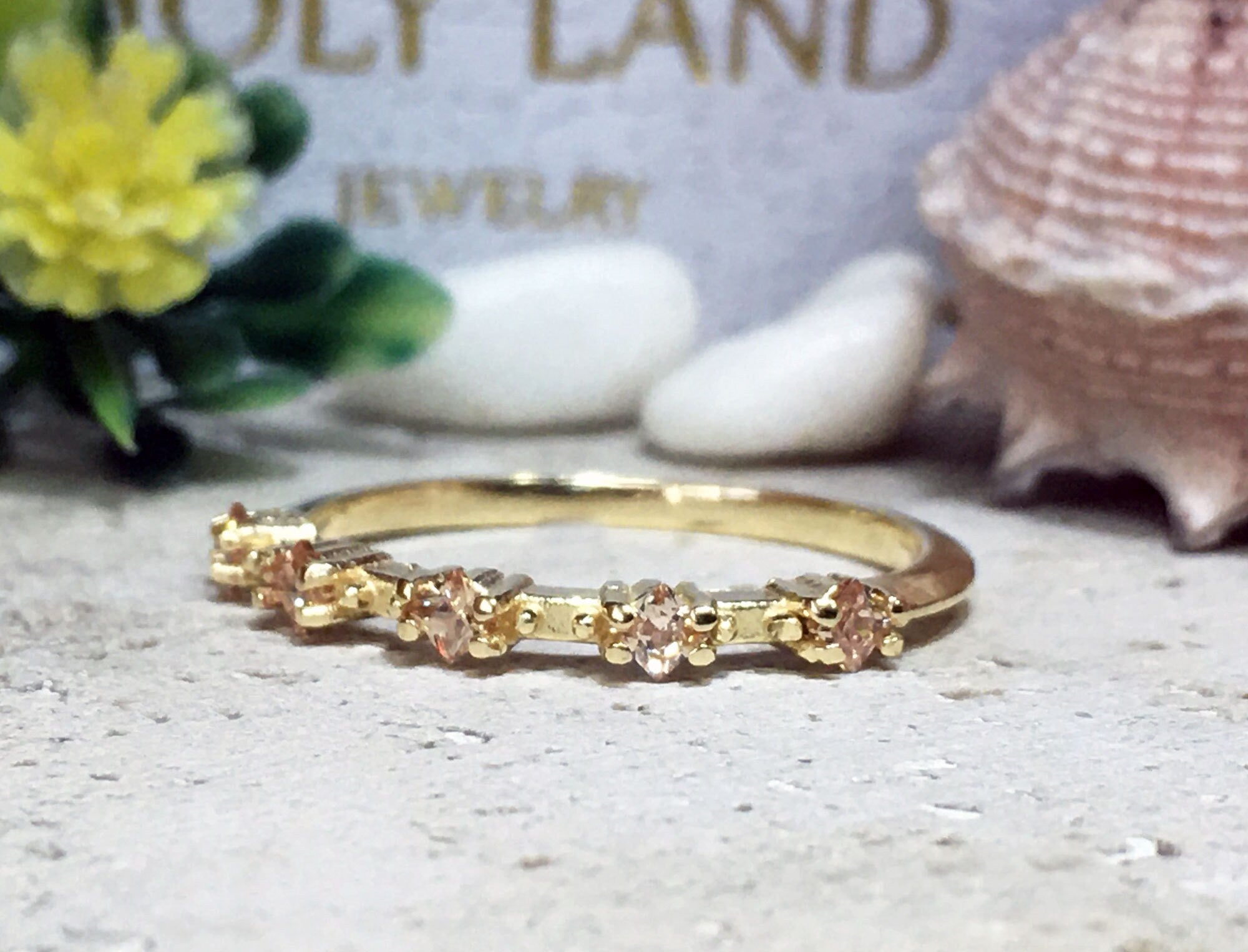 Citrine Ring - November Birthstone - Stacking Ring with Five Square Citrine Gemstones - H.L.Jewelry