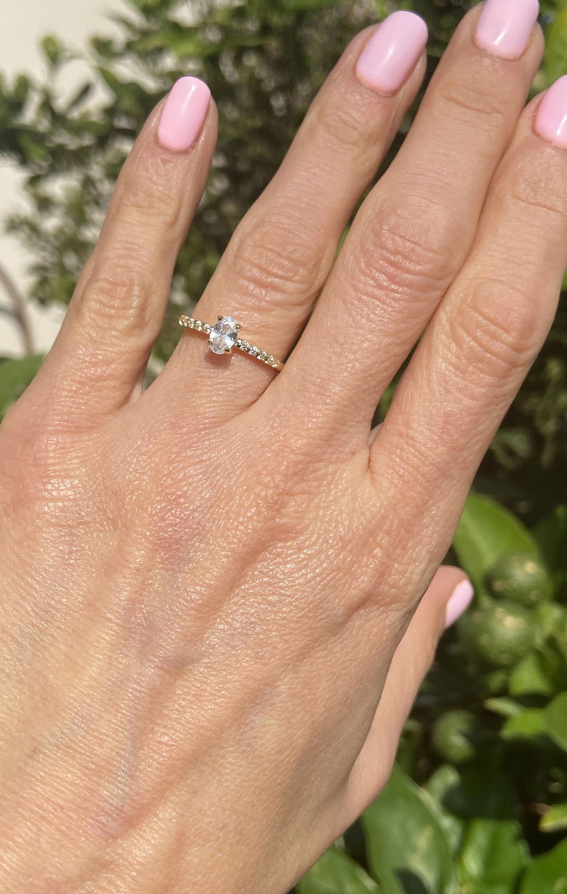 Clear Quartz Ring - April Birthstone - Oval Clear Quartz Gemstone Ring with Small Clear Quartz Accents - H.L.Jewelry