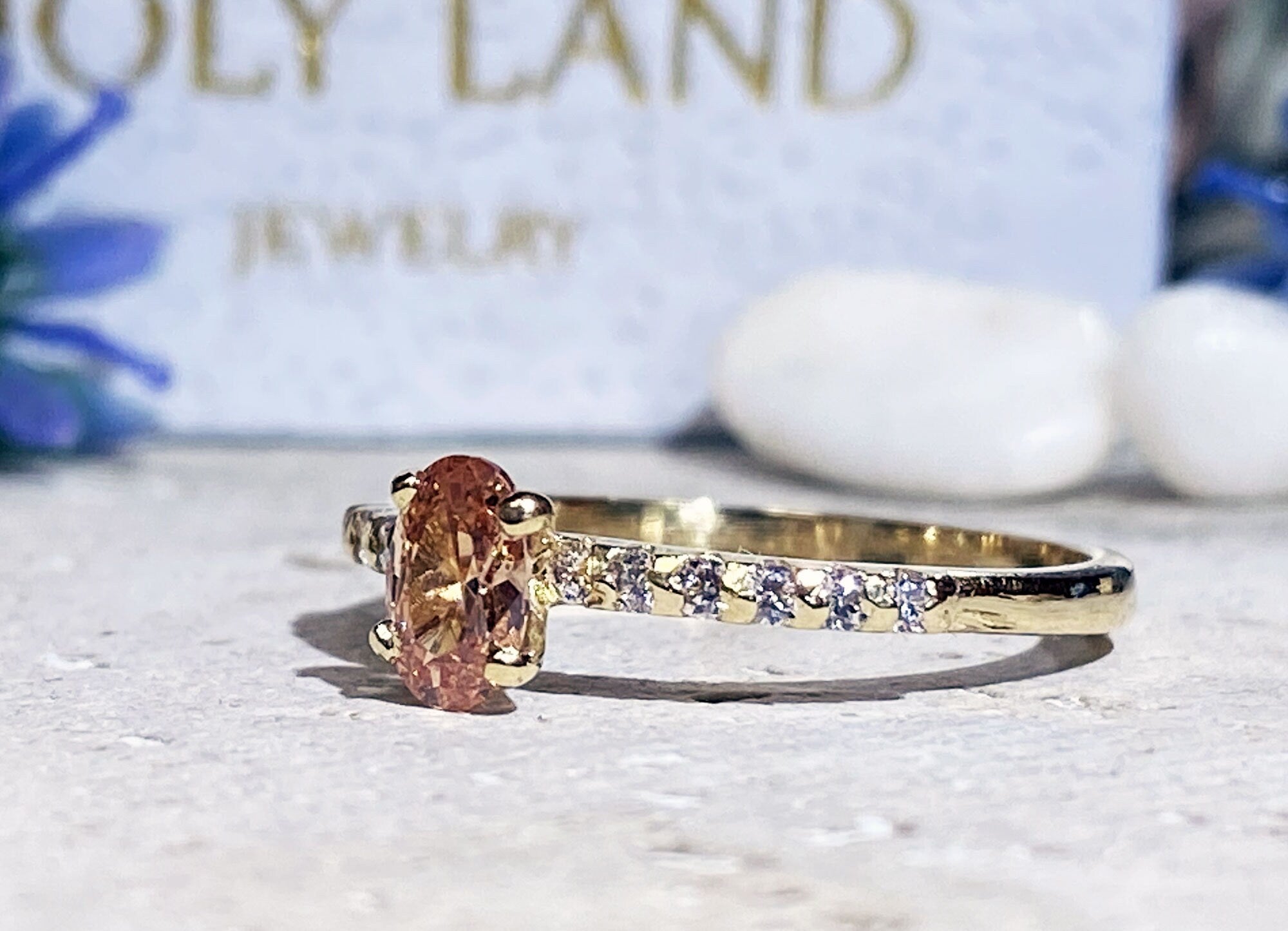 Citrine Ring - November Birthstone - Oval Citrine Gemstone Ring with Clear Quartz Accents - H.L.Jewelry