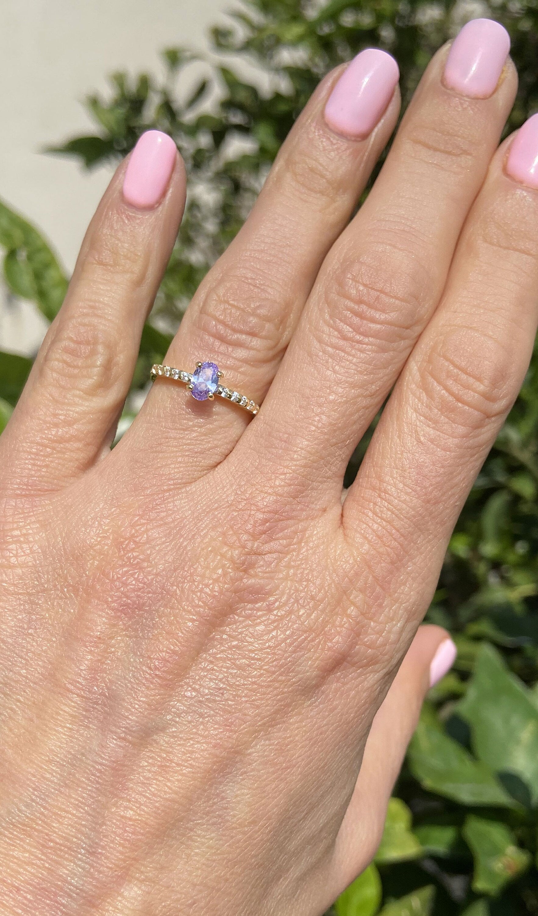 Lavender Amethyst Ring - Oval Lavender Amethyst Gemstone Ring with Clear Quartz Accents - H.L.Jewelry