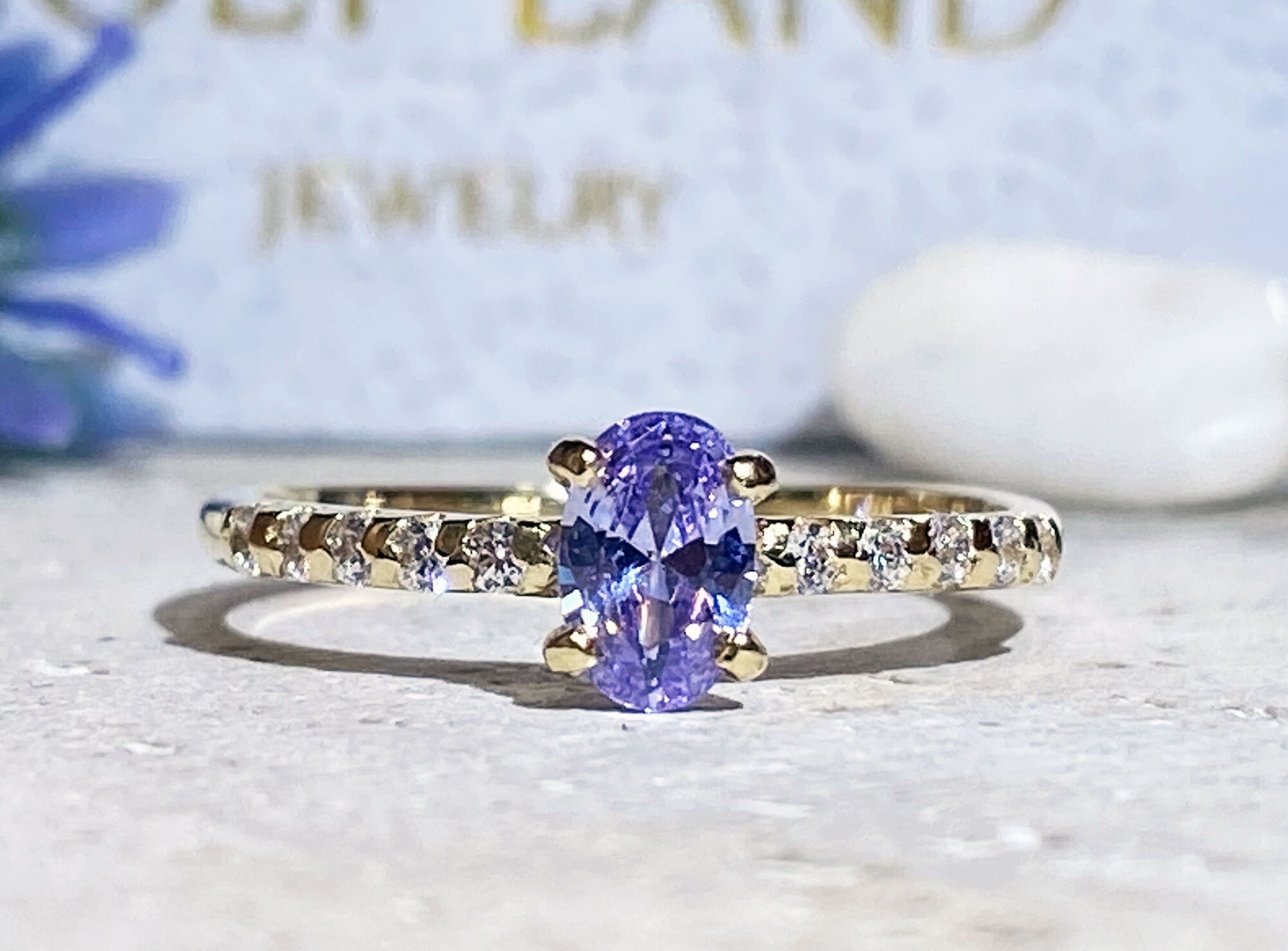 Lavender Amethyst Ring - Oval Lavender Amethyst Gemstone Ring with Clear Quartz Accents - H.L.Jewelry