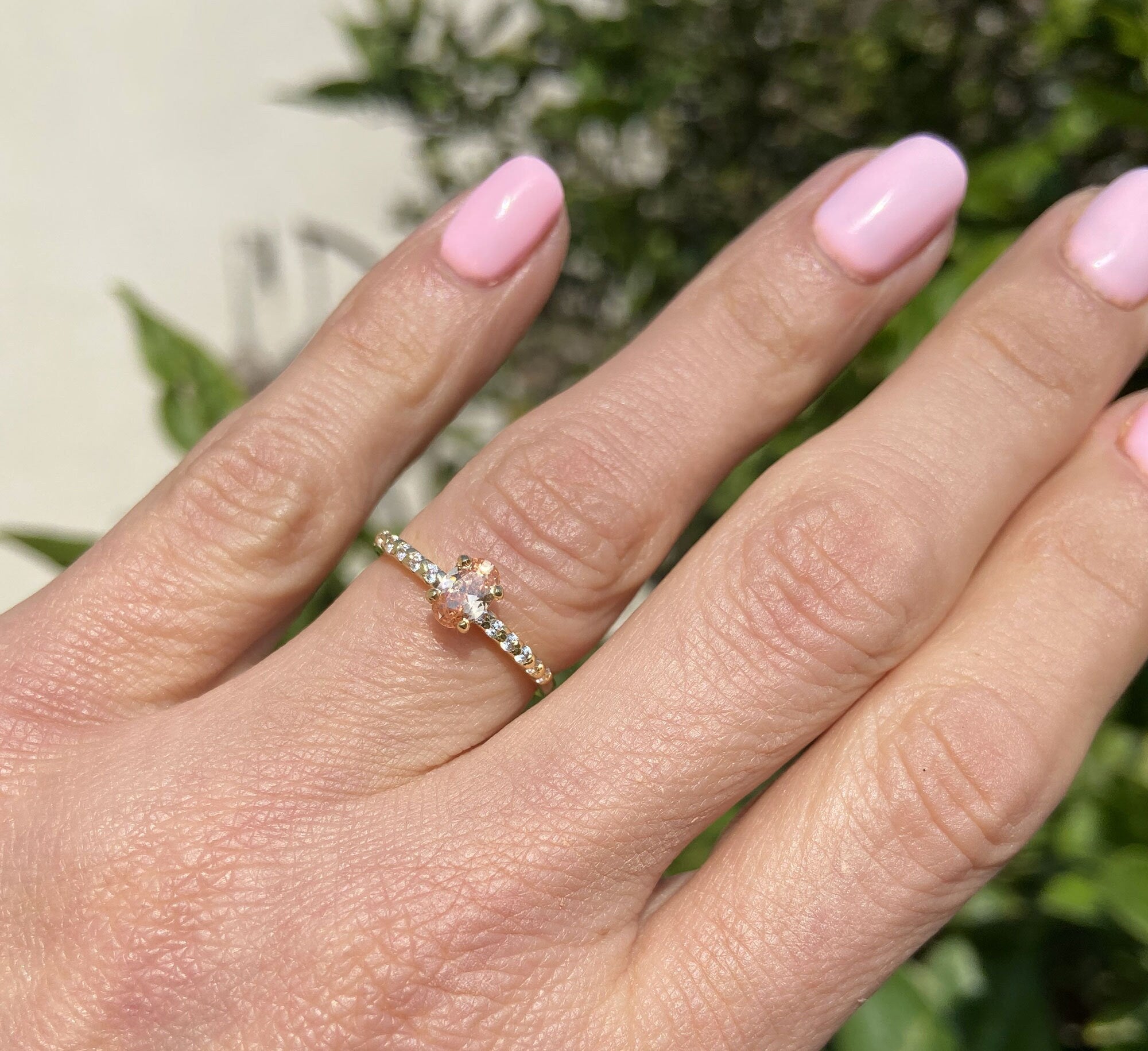 Citrine Ring - November Birthstone - Oval Citrine Gemstone Ring with Clear Quartz Accents - H.L.Jewelry