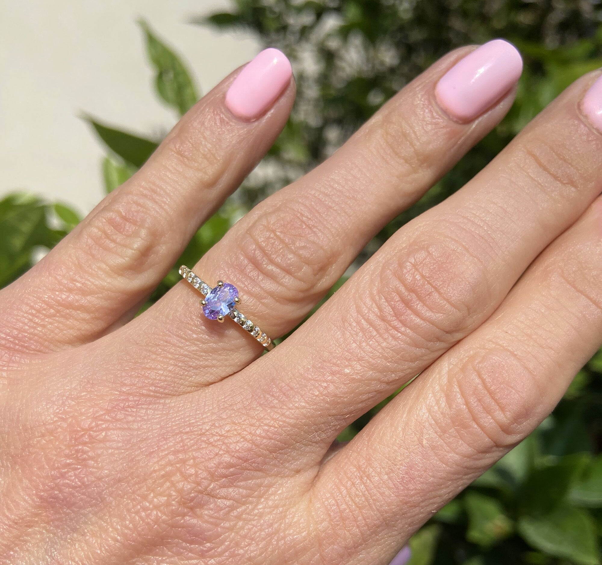 Lavender Amethyst Ring - Oval Lavender Amethyst Gemstone Ring with Clear Quartz Accents - H.L.Jewelry