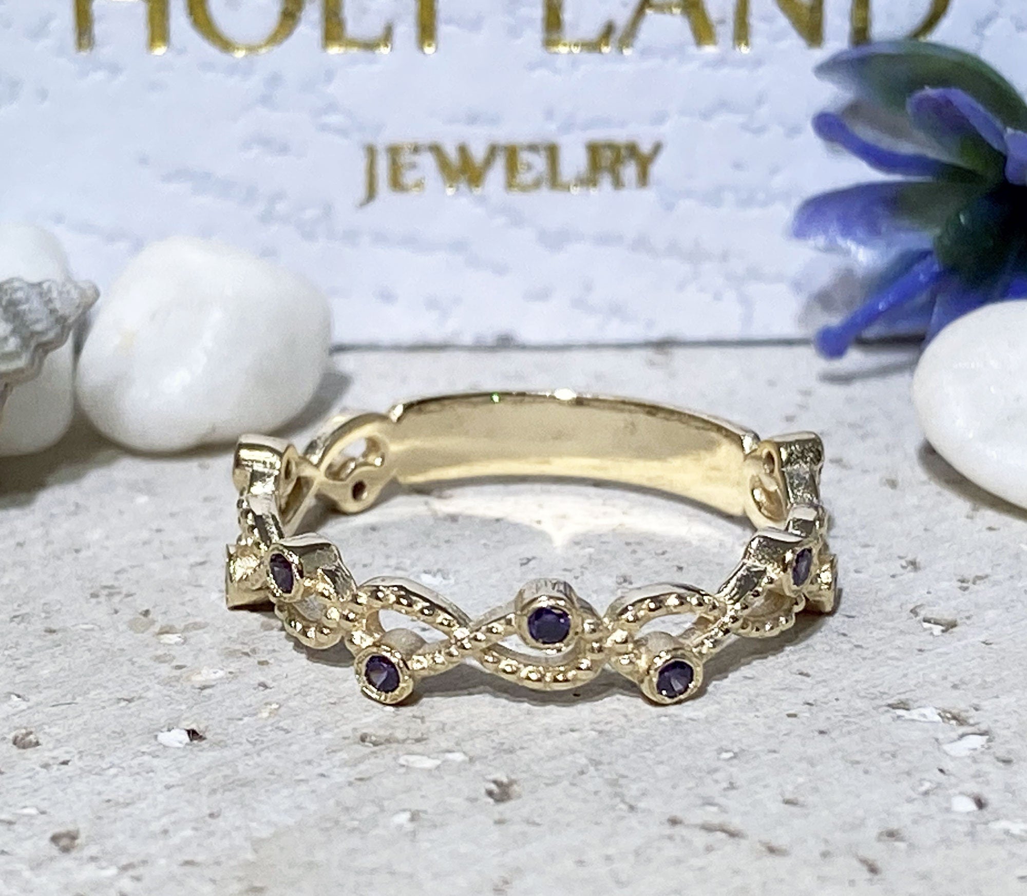 Amethyst Ring - February Birthstone - Infinity Ring with Small Round Purple Amethyst Gemstones - H.L.Jewelry