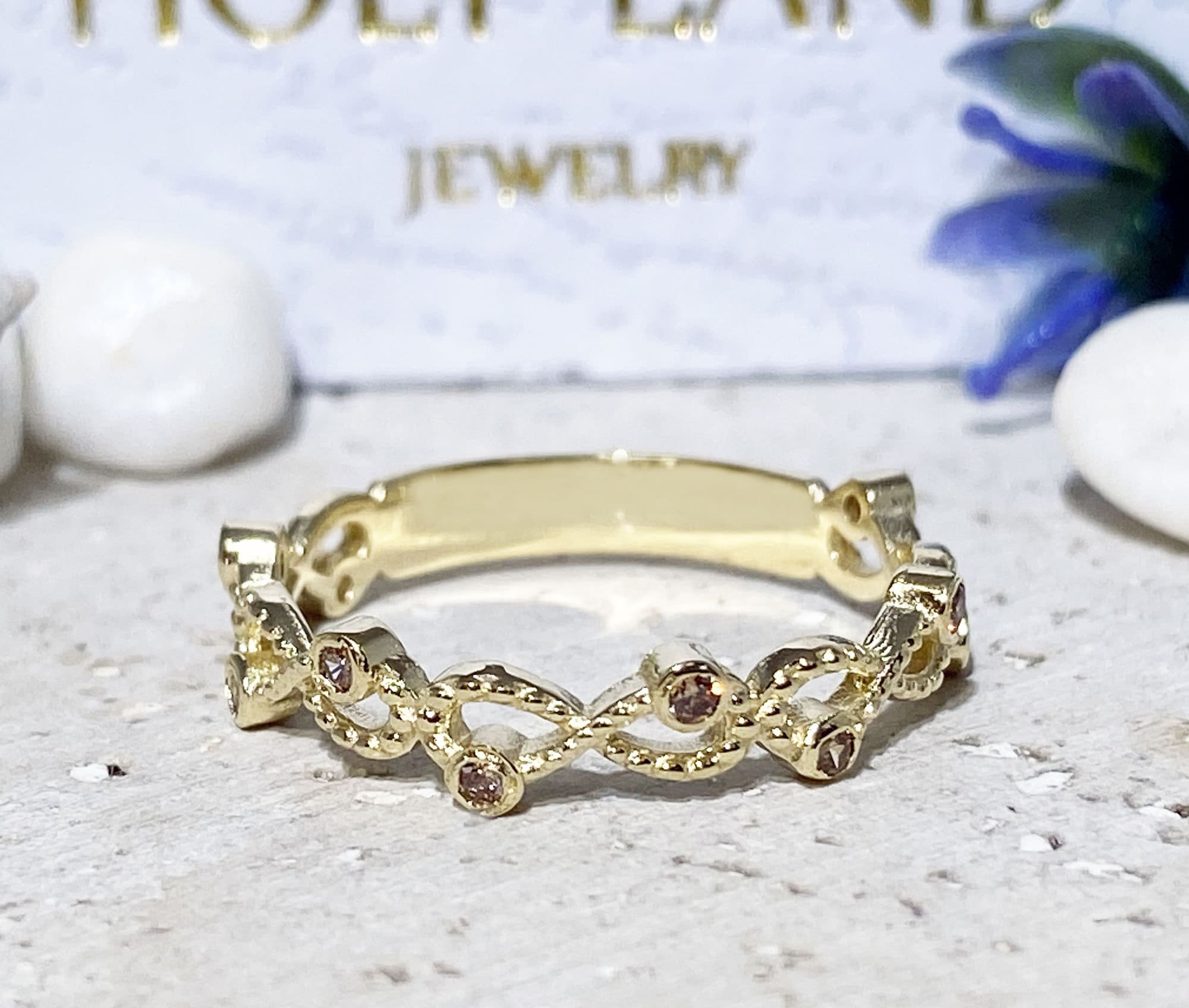 Citrine Ring - November Birthstone - Infinity Ring with Ten Small Round Citrine Gemstones - H.L.Jewelry