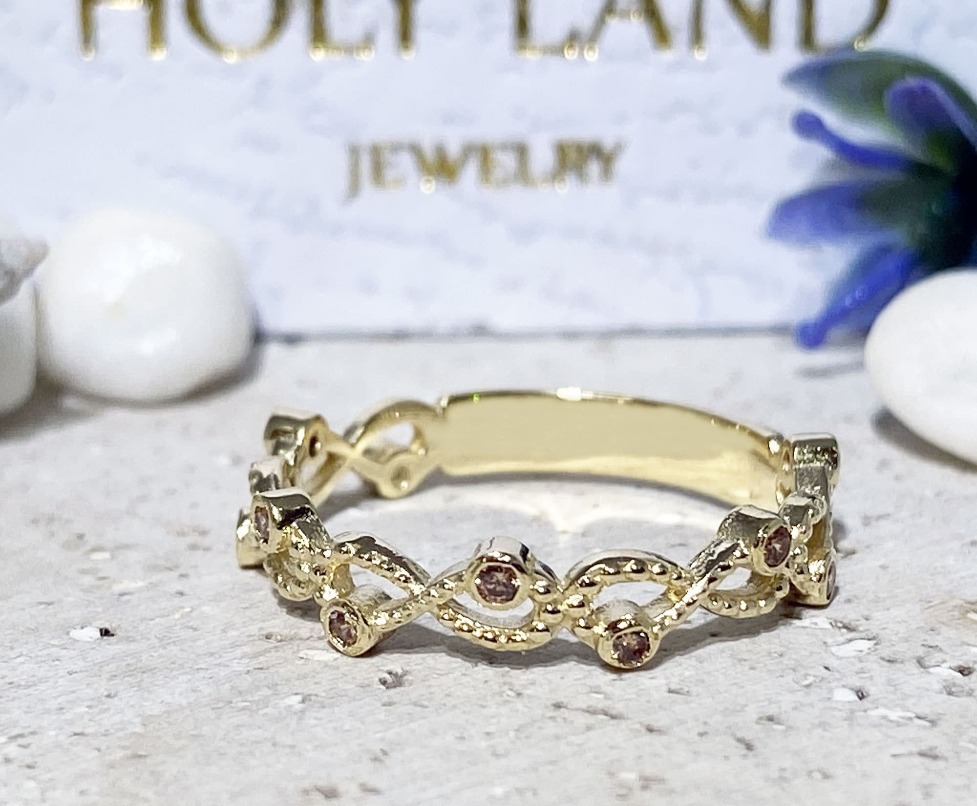 Citrine Ring - November Birthstone - Infinity Ring with Ten Small Round Citrine Gemstones - H.L.Jewelry