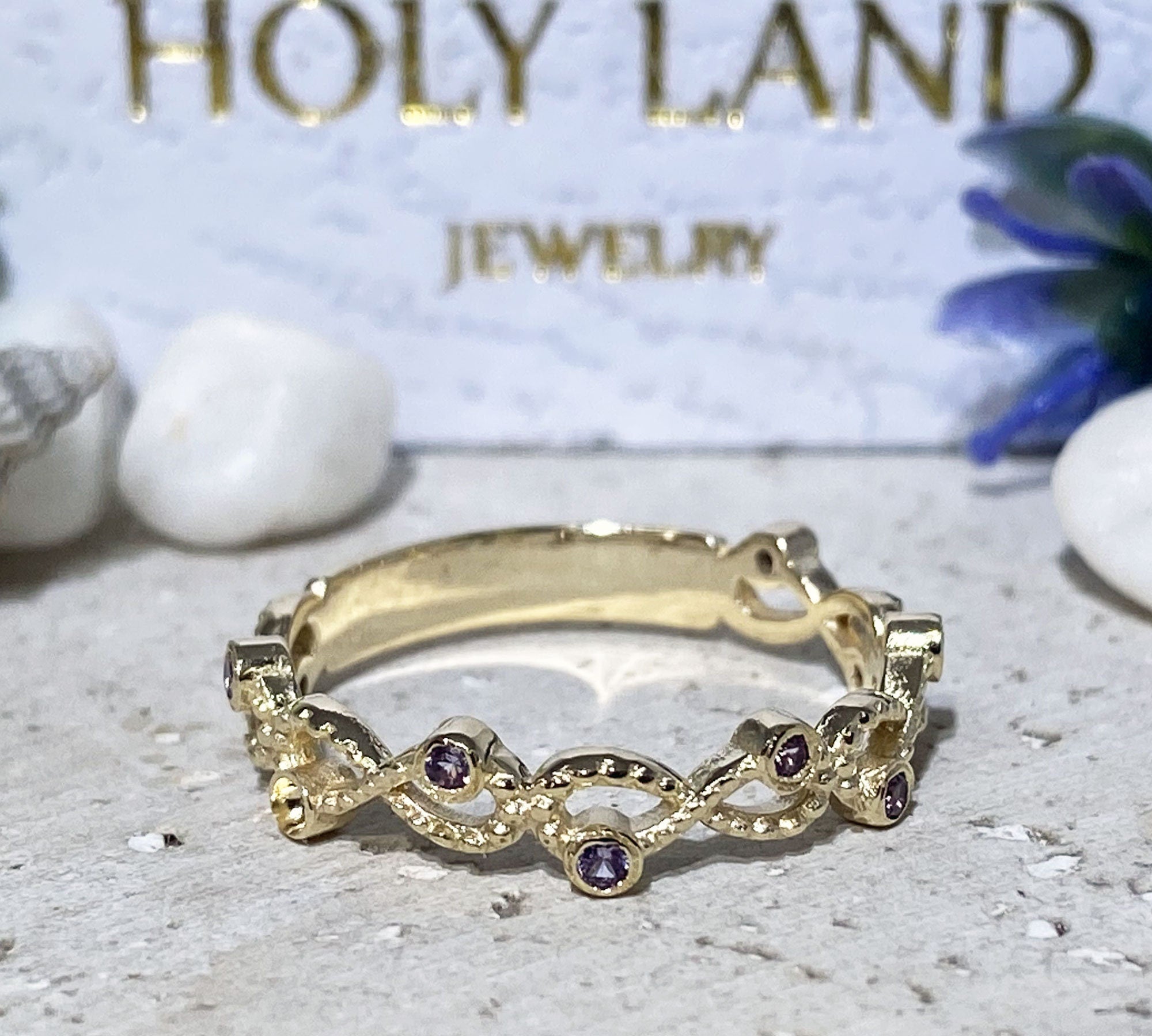 Alexandrite Ring - June Birthstone - Infinity Ring with Small Round Alexandrite Gemstones - H.L.Jewelry