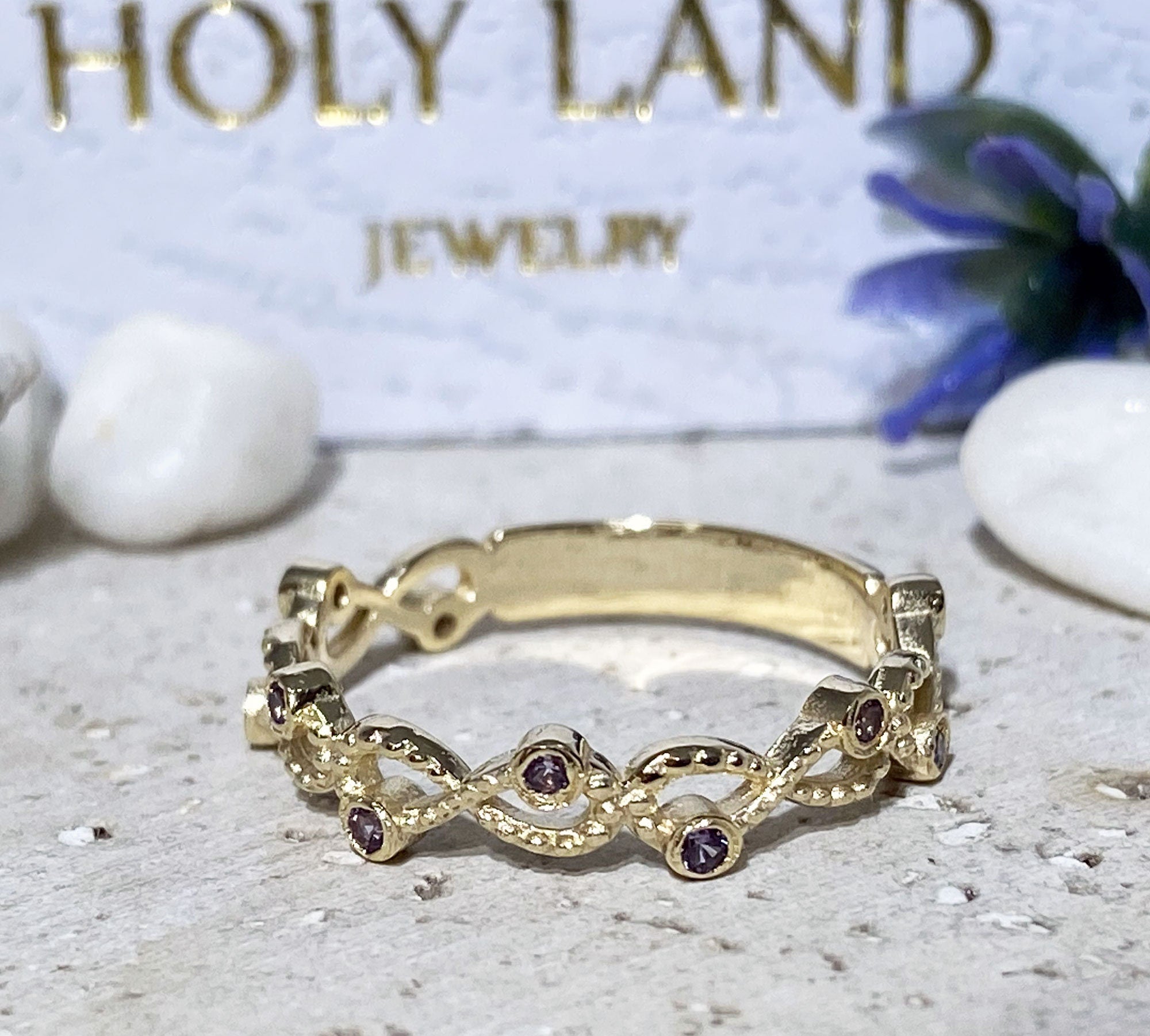 Alexandrite Ring - June Birthstone - Infinity Ring with Small Round Alexandrite Gemstones - H.L.Jewelry