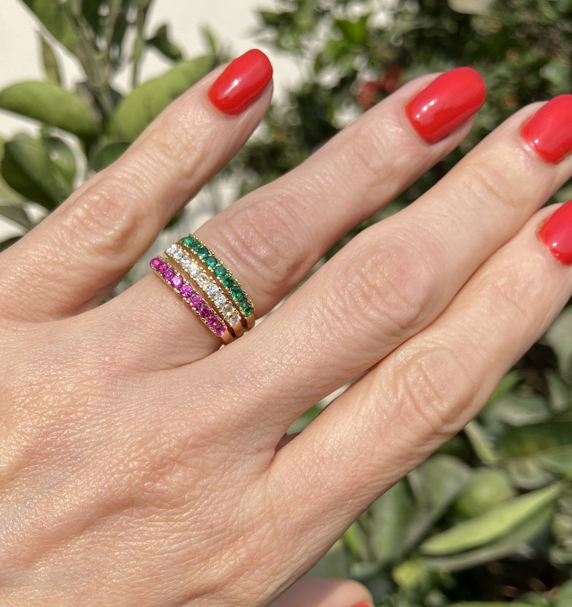 Alexandrite Ring - June Birthstone - Stacking Ring with Nine Round Alexandrite Stones - H.L.Jewelry