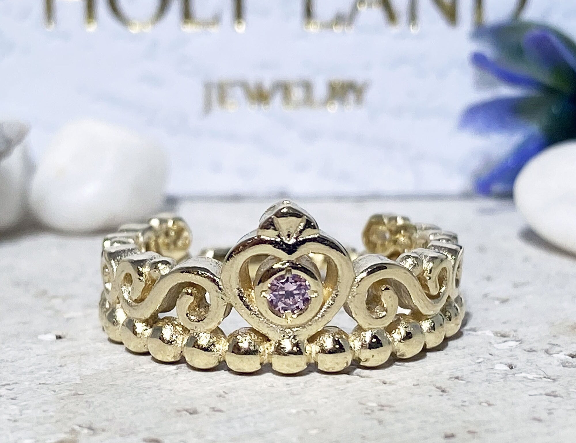 Crown Ring - Princess Ring - Lace Crown Ring with Any Birthstone of Your Choice - H.L.Jewelry