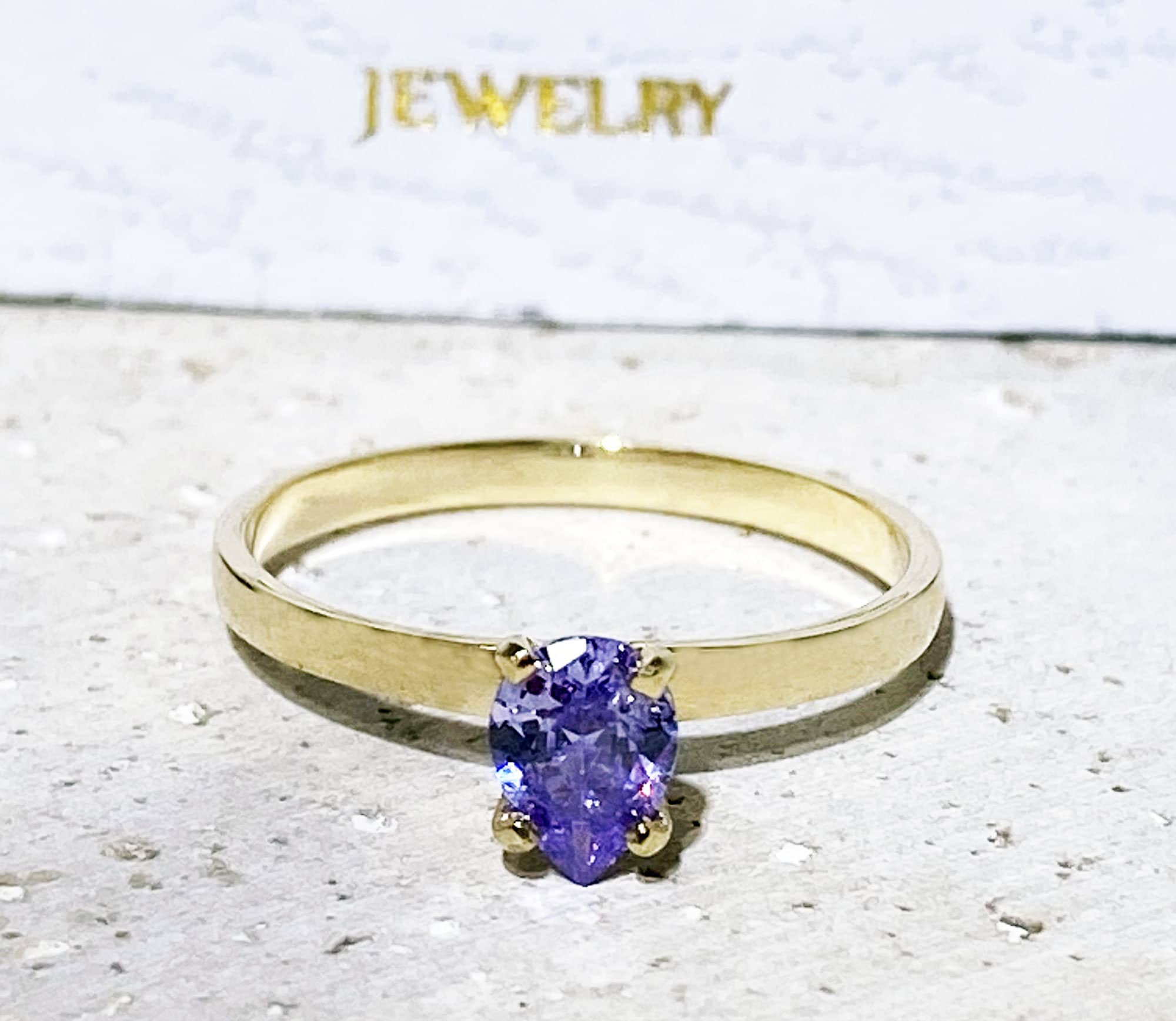 Lavender Amethyst Ring - Solitaire Ring with Pear-Shaped Lavender Amethyst Gemstone - H.L.Jewelry