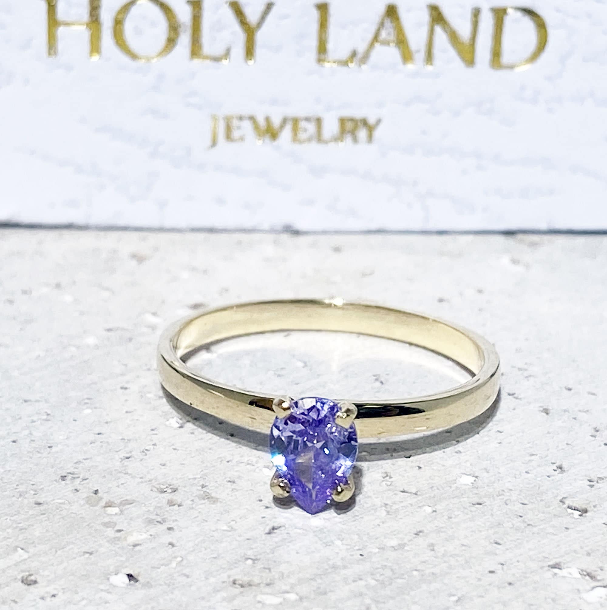 Lavender Amethyst Ring - Solitaire Ring with Pear-Shaped Lavender Amethyst Gemstone - H.L.Jewelry