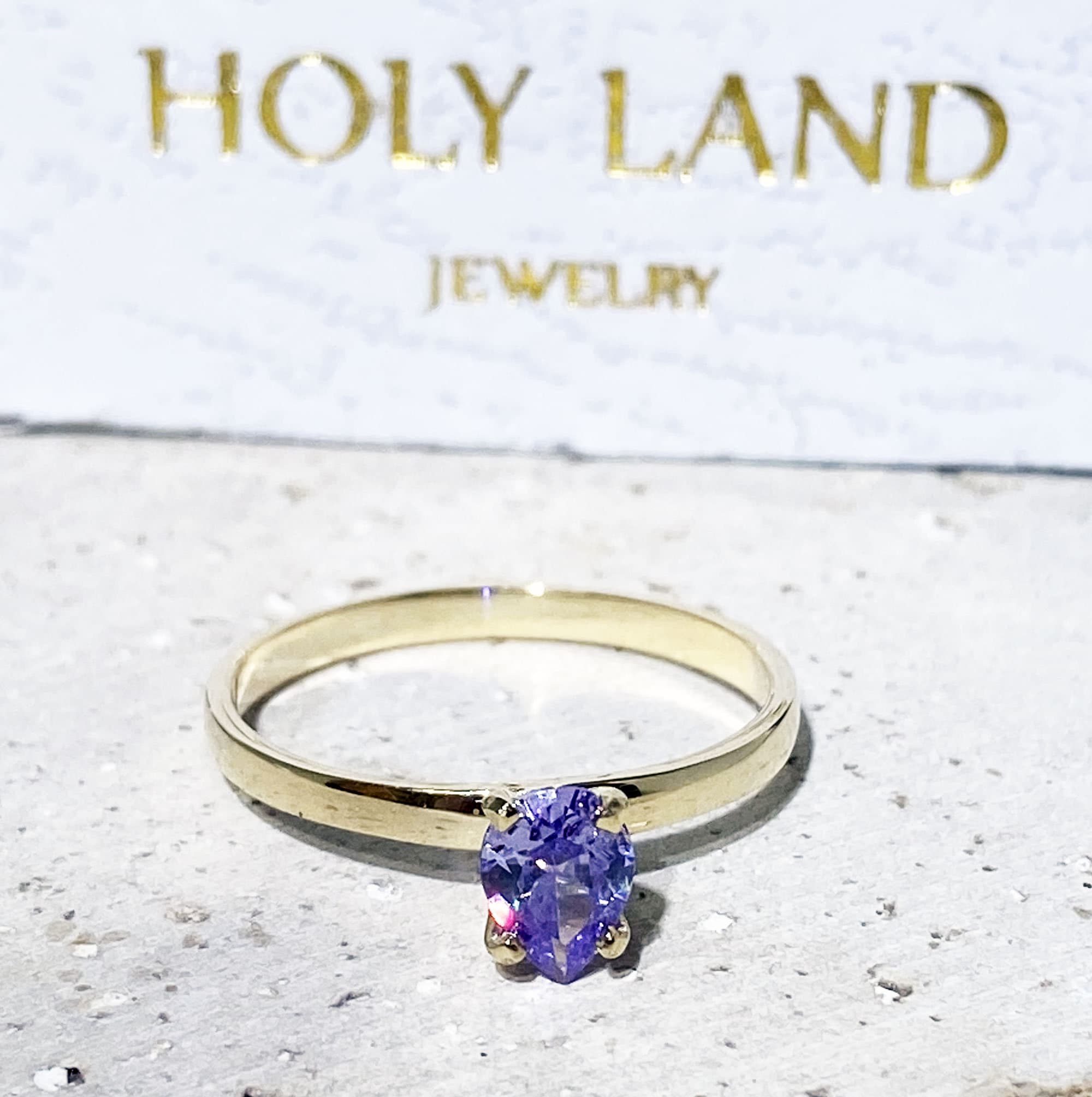 Lavender Amethyst Ring - Solitaire Ring with Pear-Shaped Lavender Amethyst Gemstone - H.L.Jewelry