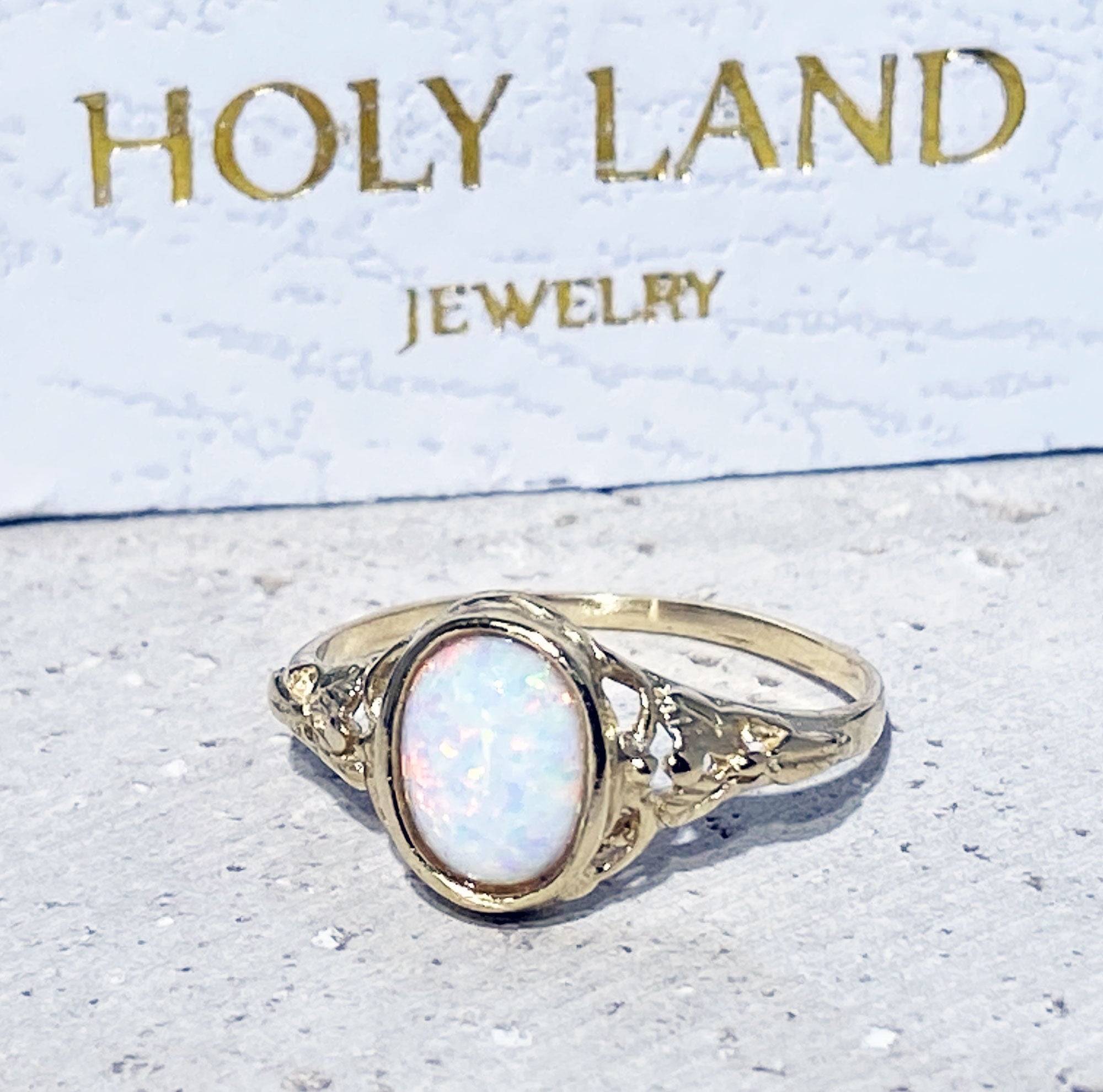 White Opal Ring - Oval White Opal Gemstone Lace Ring - H.L.Jewelry