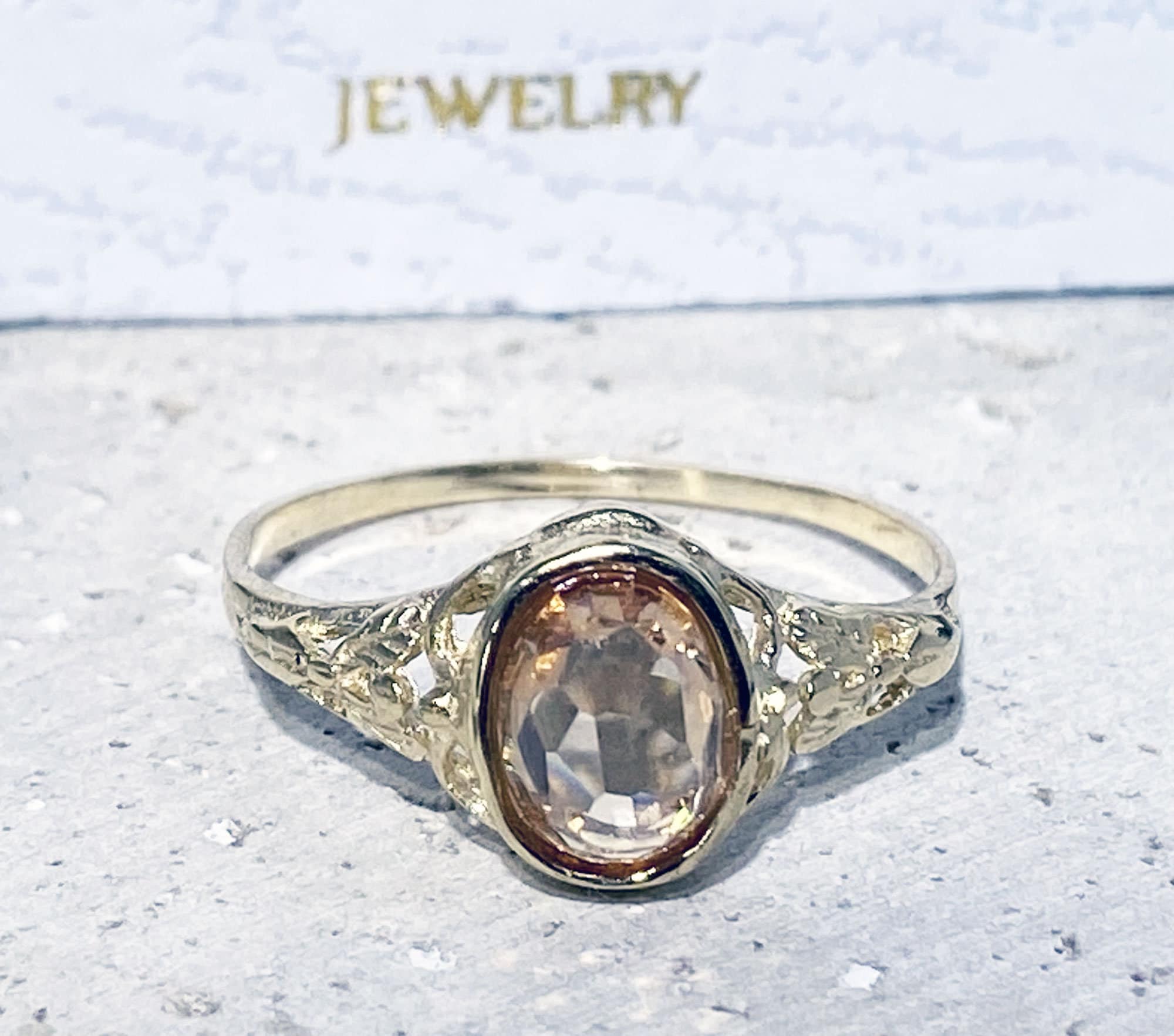 Citrine Ring - November Birthstone Jewelry - Oval Citrine Gemstone Lace Ring - H.L.Jewelry