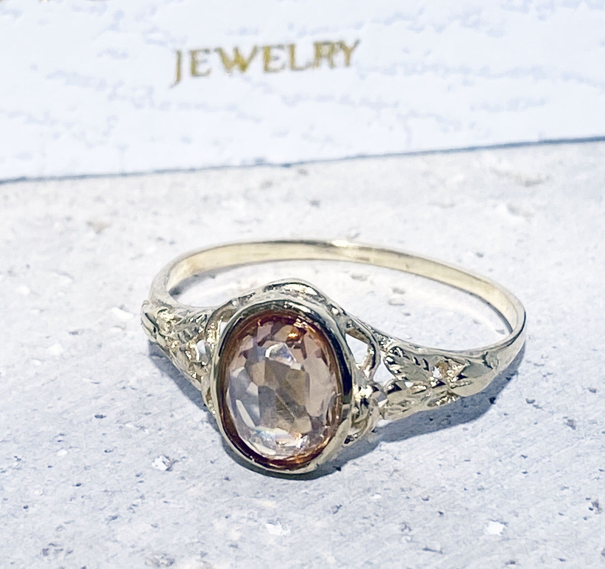 Citrine Ring - November Birthstone Jewelry - Oval Citrine Gemstone Lace Ring - H.L.Jewelry