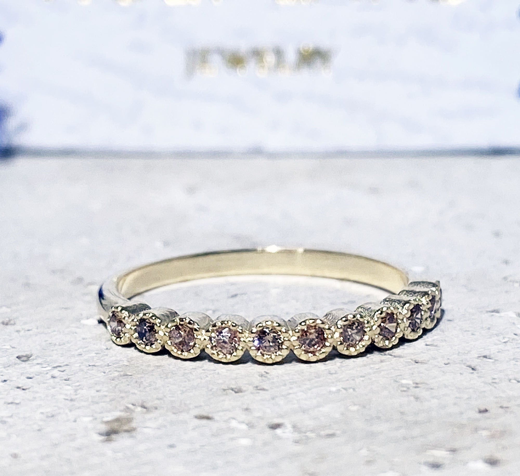 Citrine Ring - November Birthstone - Stacking Half Eternity Ring with Eleven Round Citrine Gemstones - H.L.Jewelry