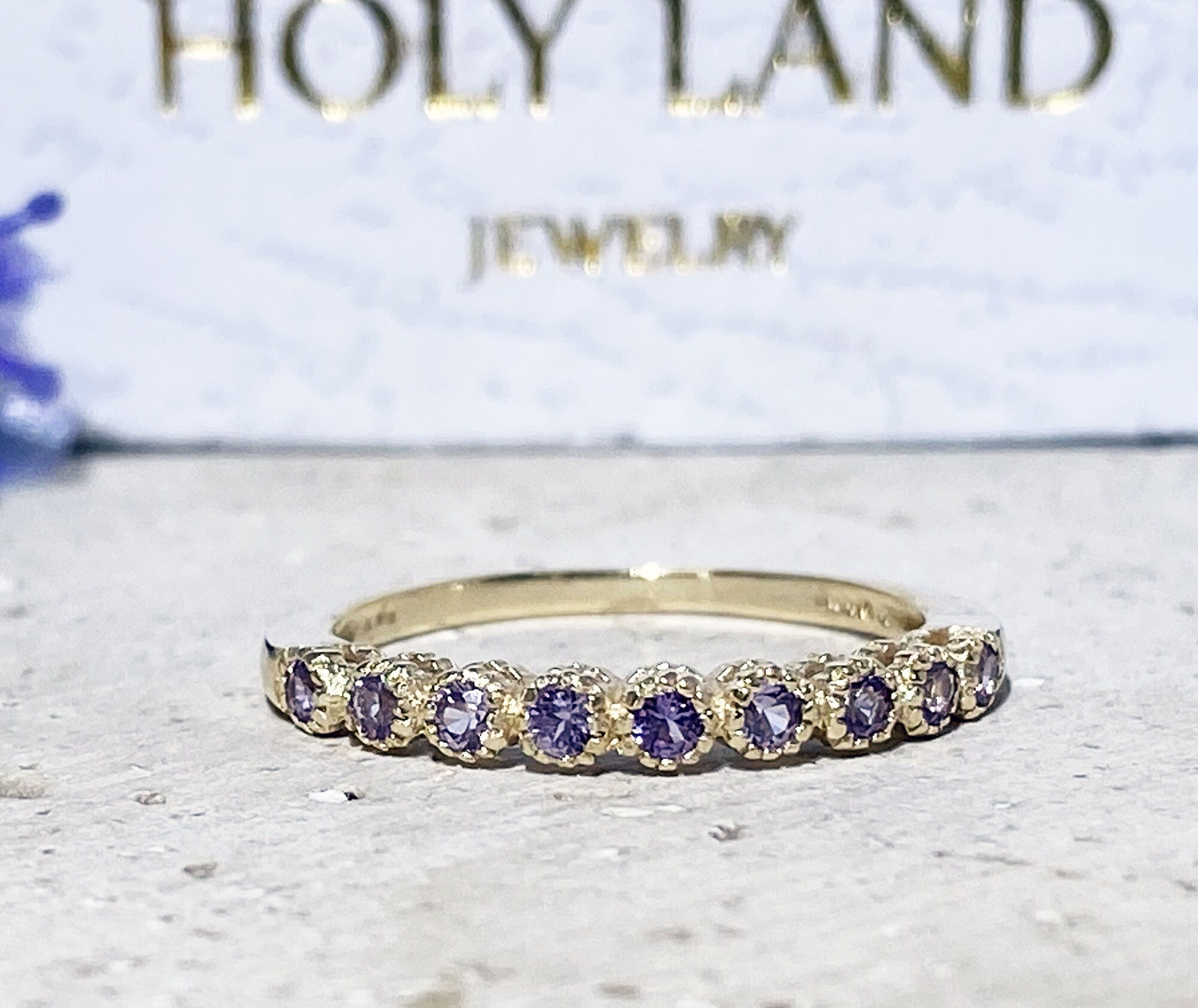 Alexandrite Ring - June Birthstone - Stacking Ring with Nine Round Alexandrite Stones - H.L.Jewelry