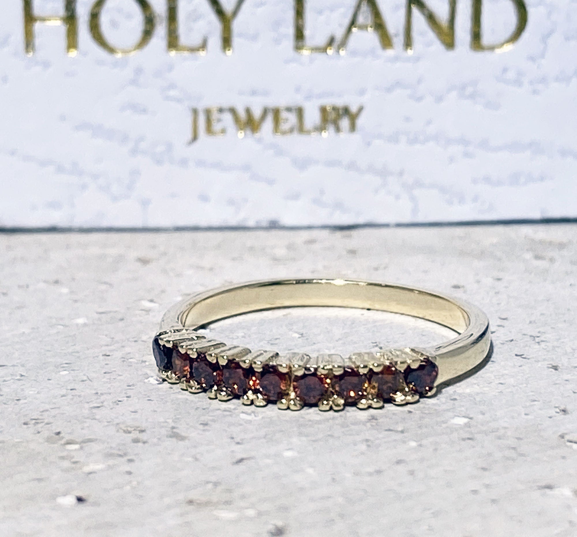 Red Garnet Ring - January Birthstone - Half Eternity Ring - Stack Ring - Tiny Ring - Prong Ring - Simple Jewelry - H.L.Jewelry